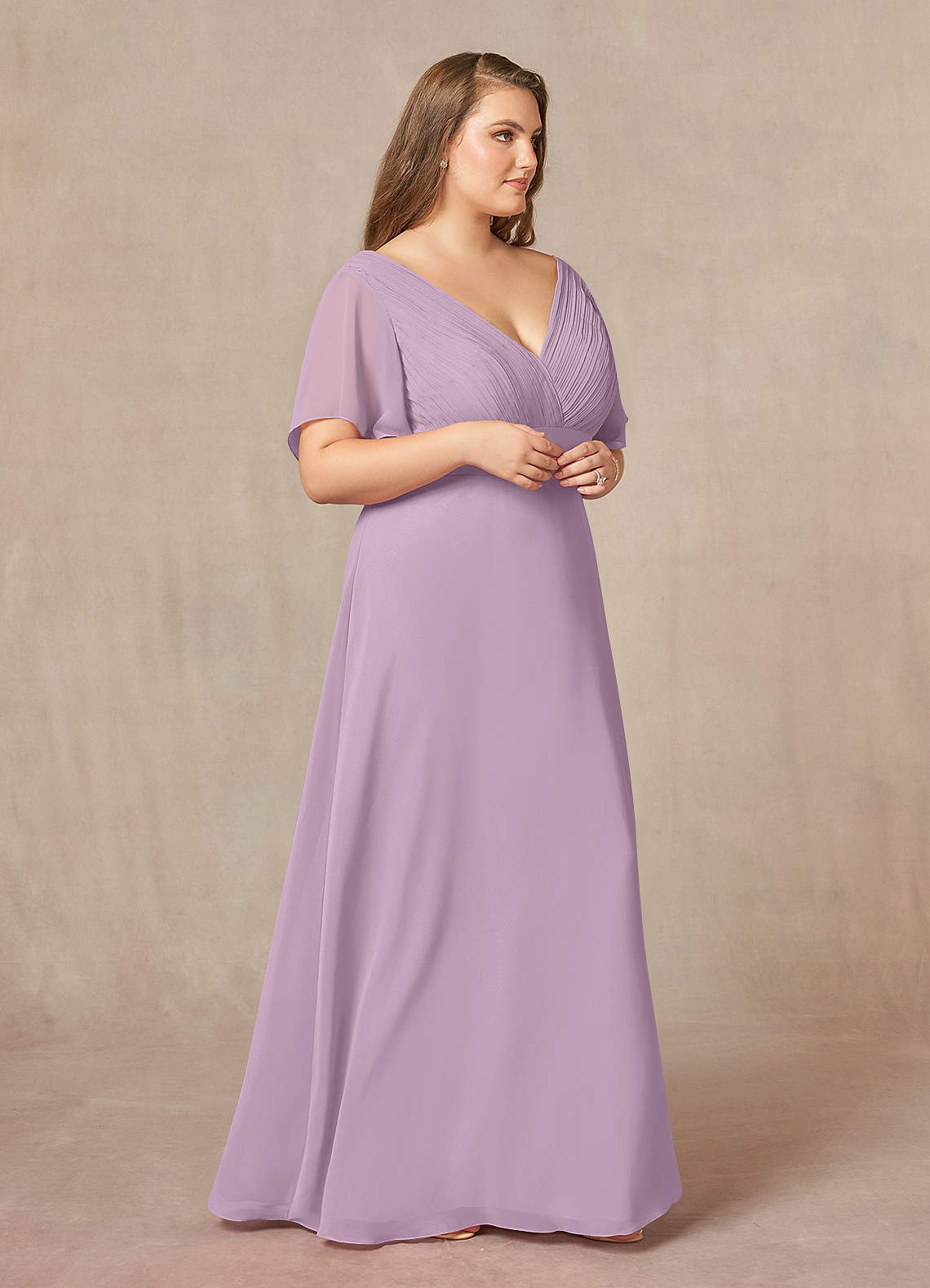 Wisteria A-Line V-Neck Pleated Chiffon Dress