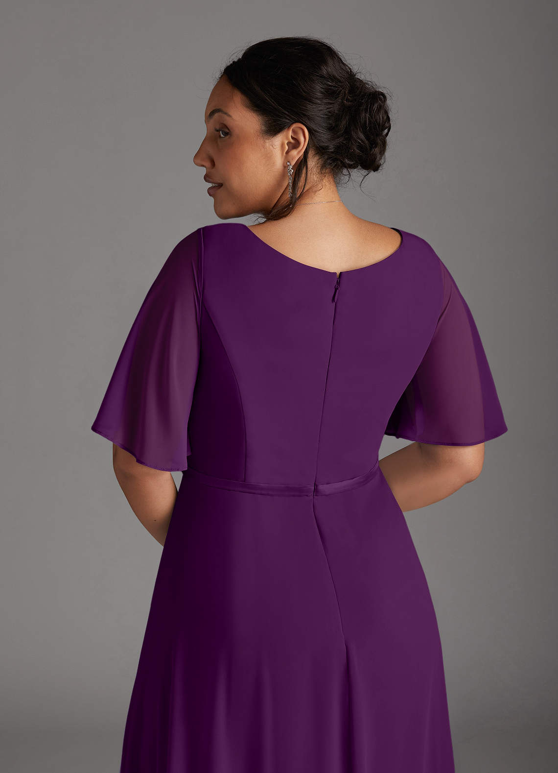 Grape A-Line V-Neck Pleated Chiffon Dress