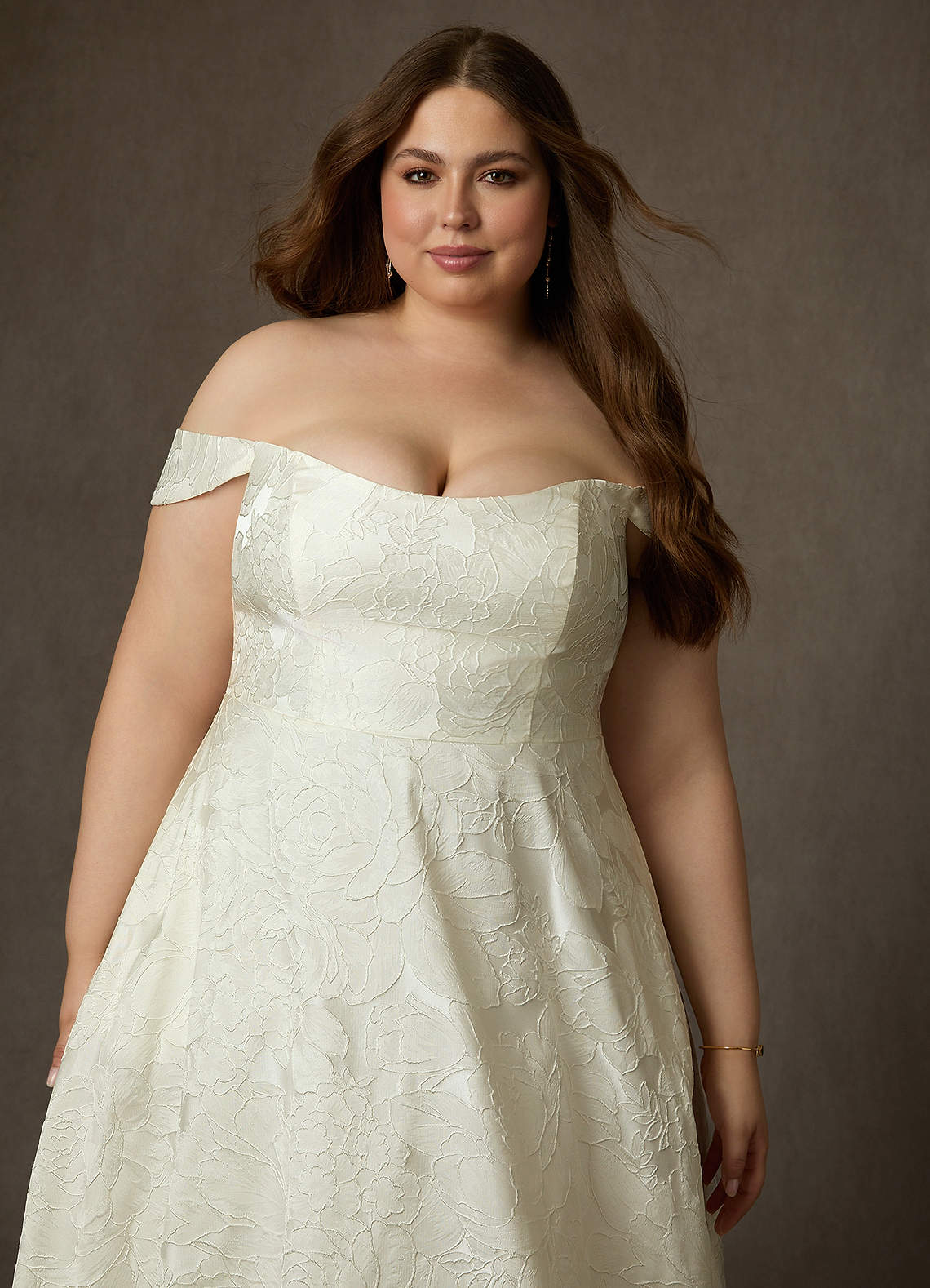 Antique White Ball-Gown Strapless Floral Jacquard Dress