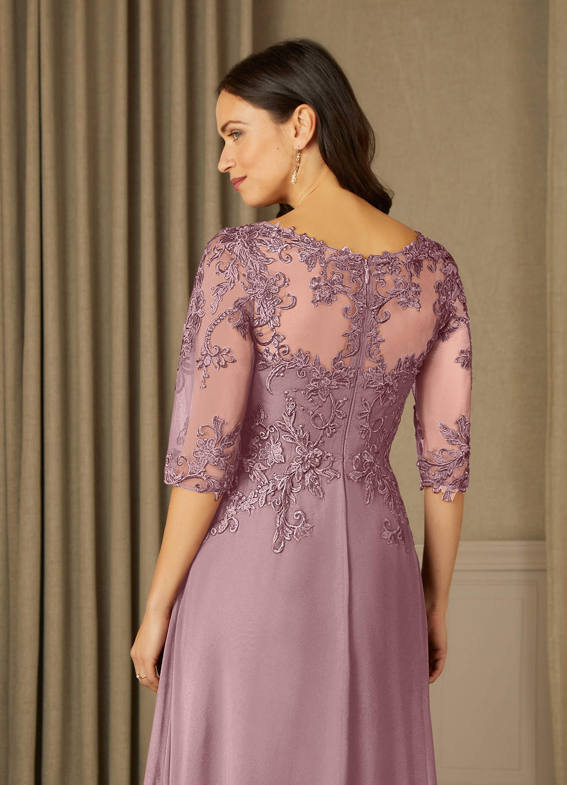 Dusty Rose A-Line Lace Chiffon Dress