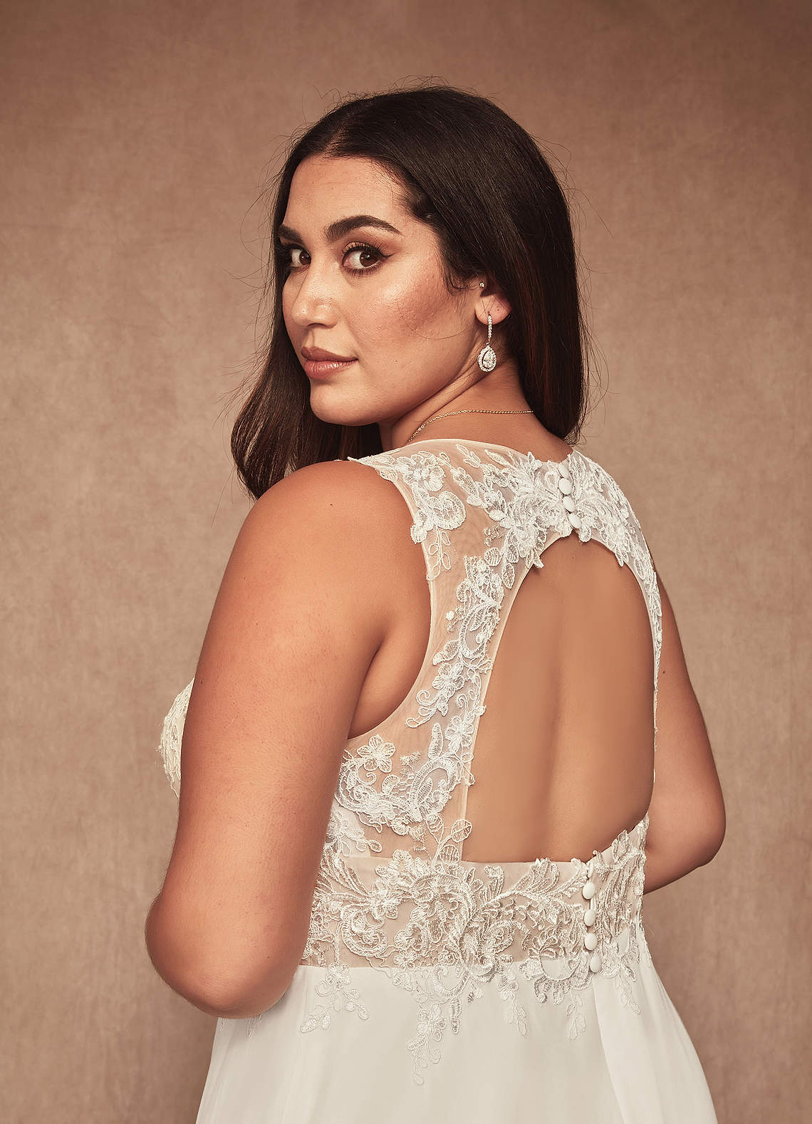 Diamond White Nude A-Line Sequins Chiffon Dress