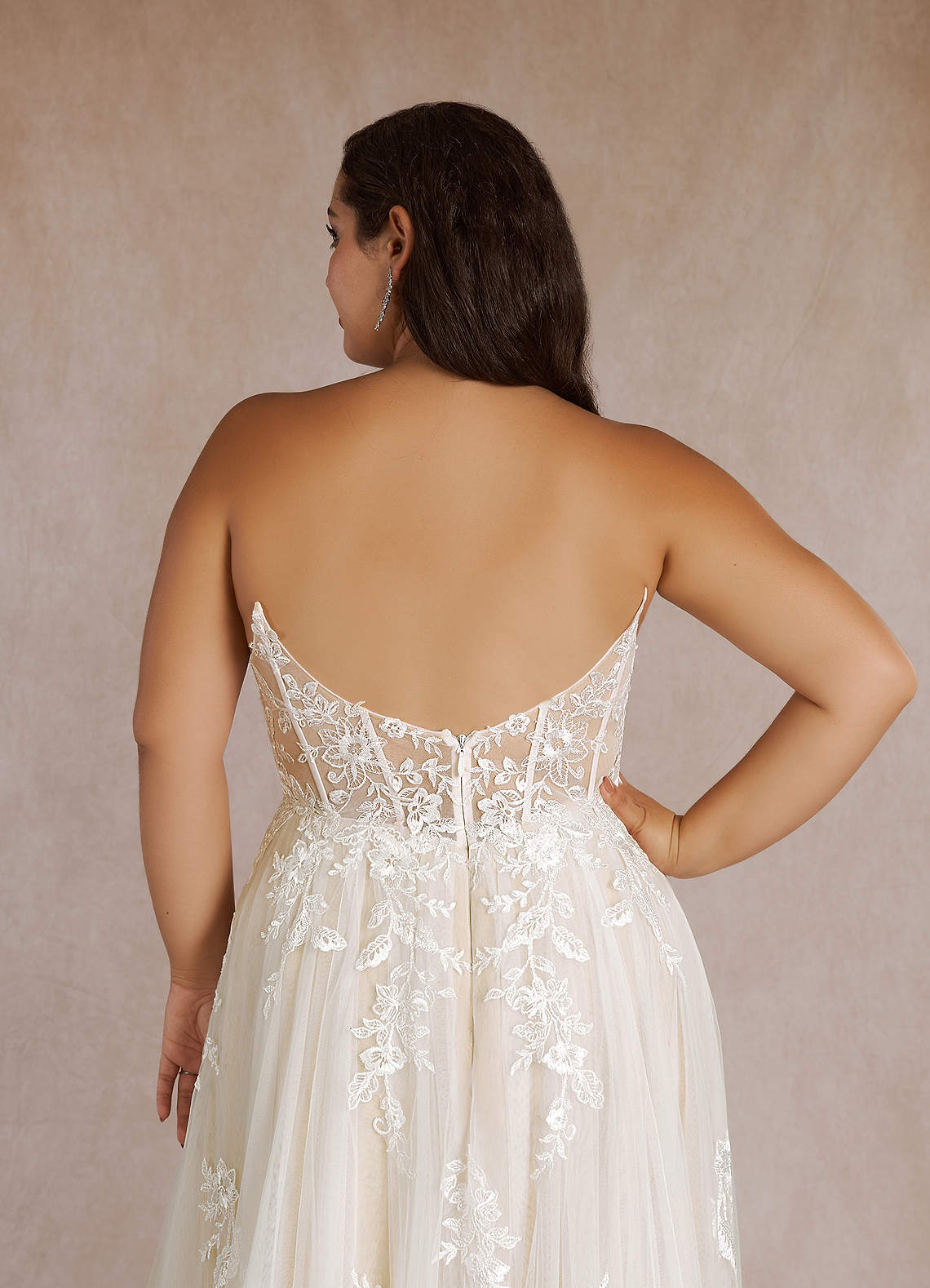 Diamond White Champagne A-Line Sequins Tulle Dress