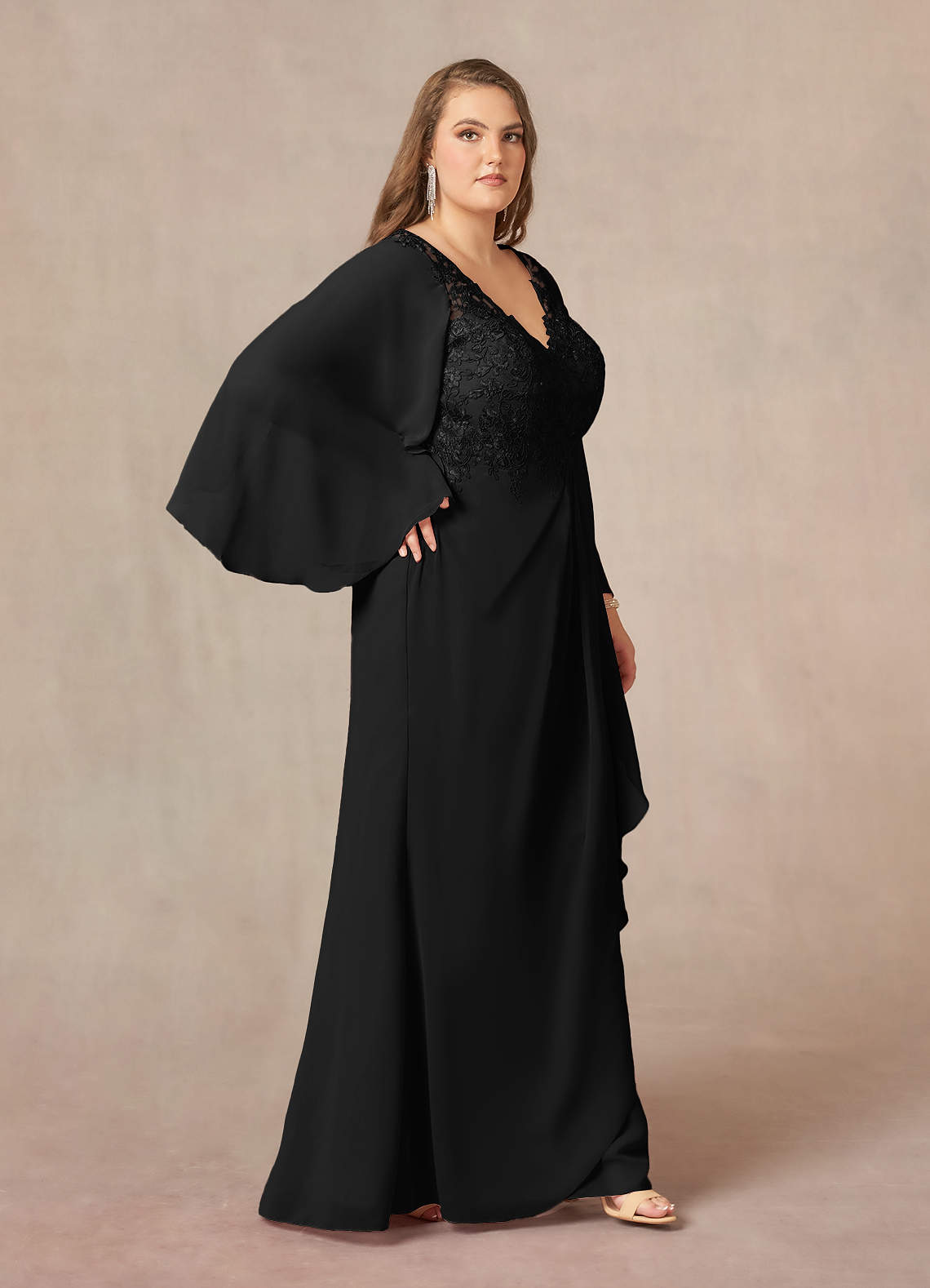 Black Mermaid V-Neck Lace Chiffon Dress