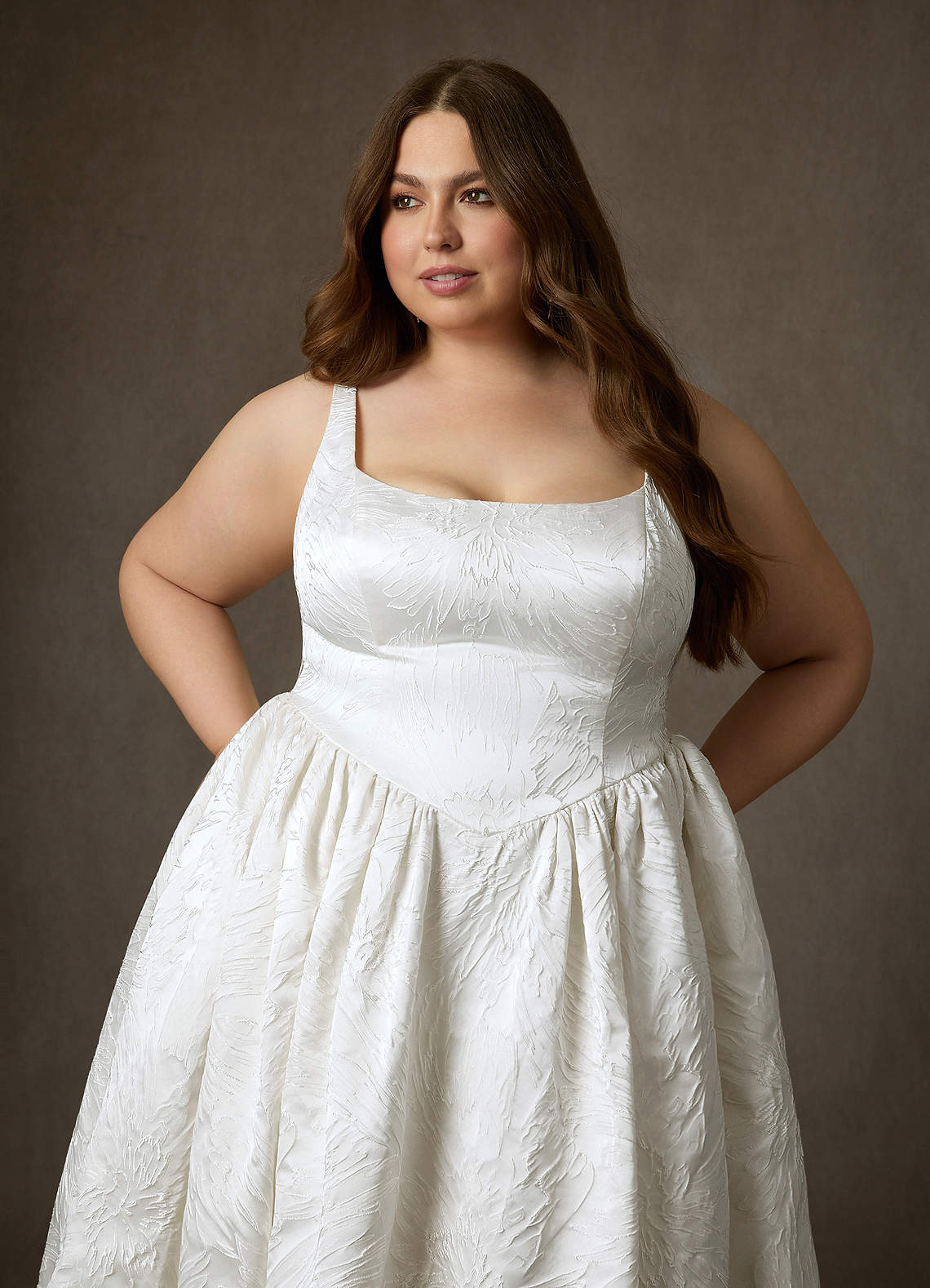 Diamond White Ball-Gown with Pockets Floral Jacquard Dress