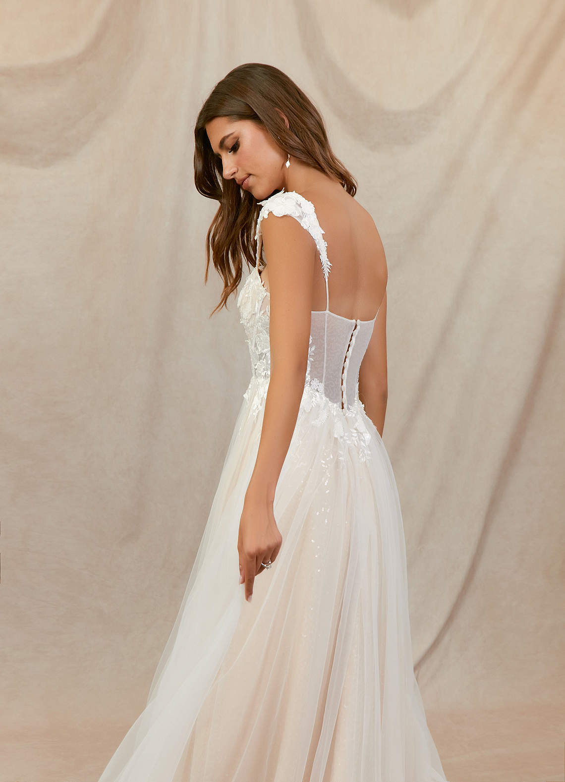 Diamond White Champagne A-Line Lace Tulle Dress
