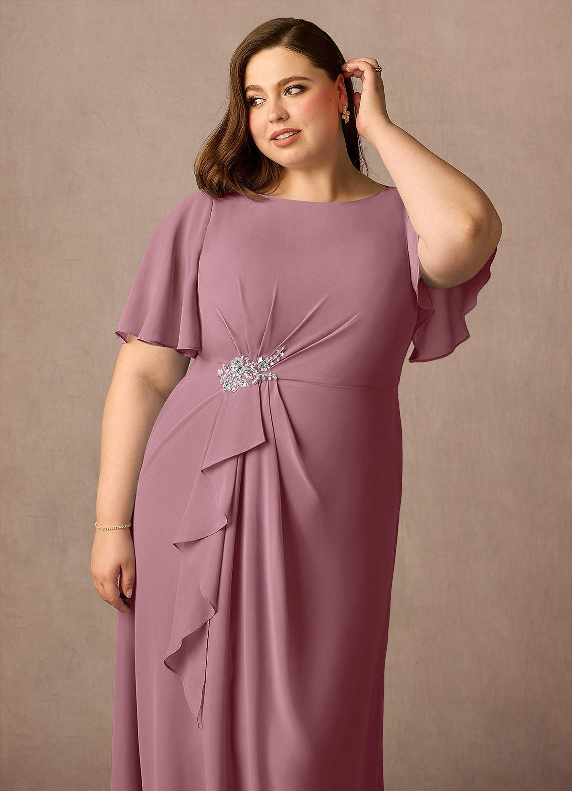 Vintage Mauve Sheath Beaded Chiffon Dress