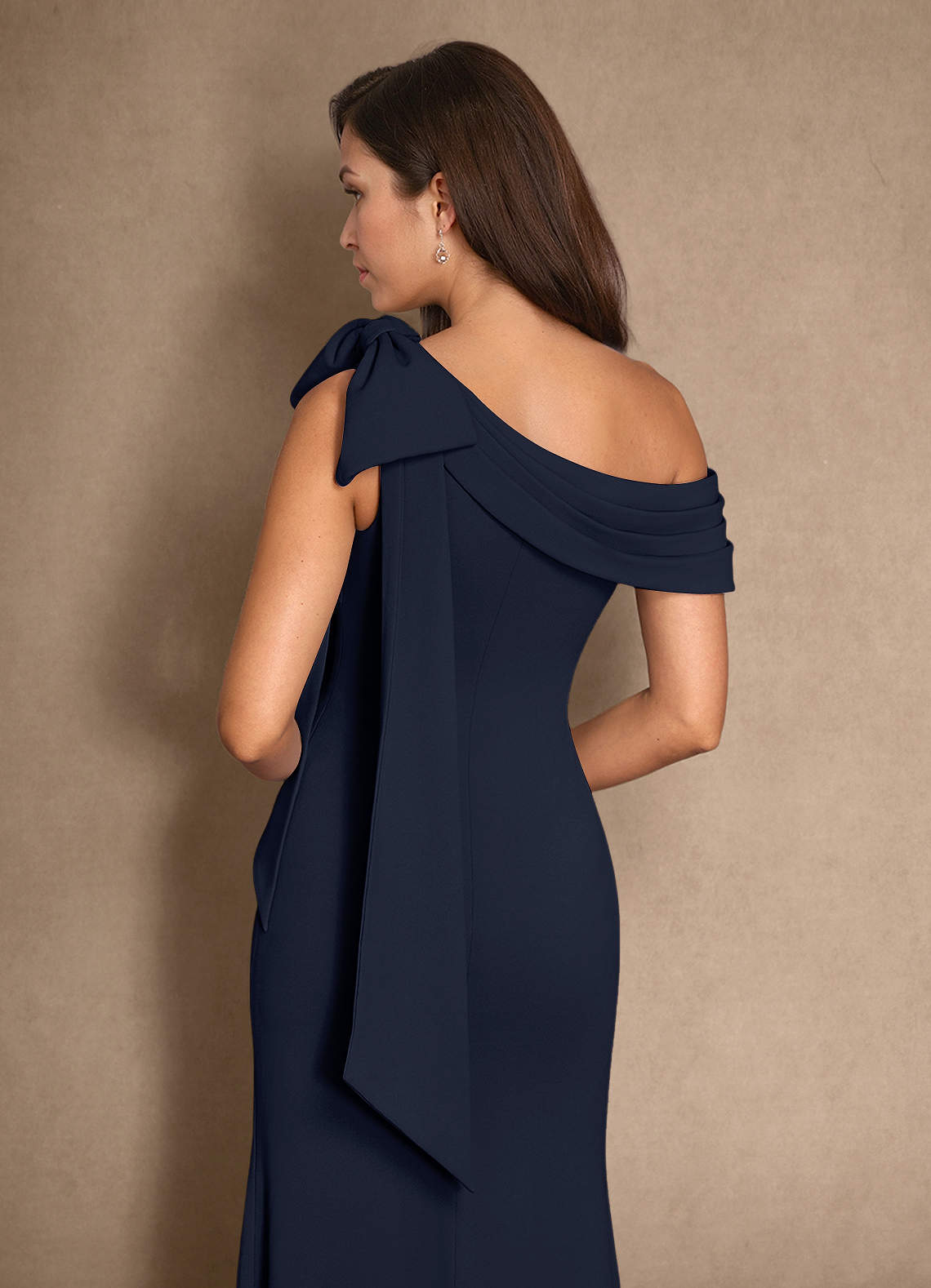 Dark Navy Mermaid Pleated Stretch Crepe Dress
