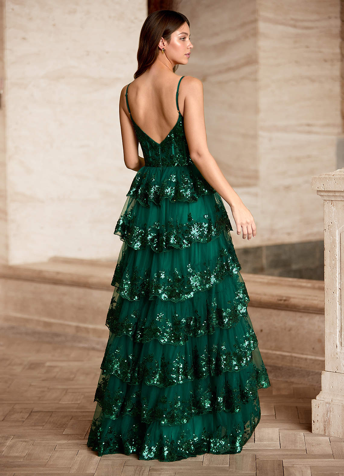 Tindra Green Sequins Ruffles Prom Dress Dress