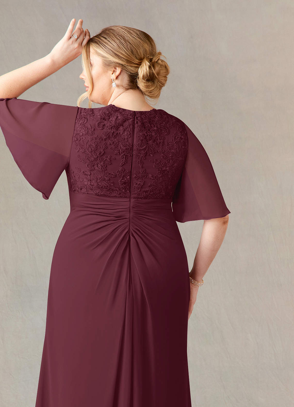 Cabernet A-Line V-Neck Lace Chiffon Dress