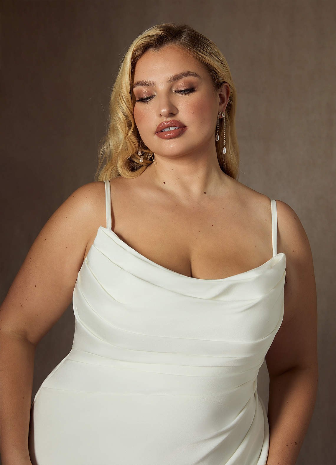 Diamond White Mermaid Strapless Crepe Back Satin Dress