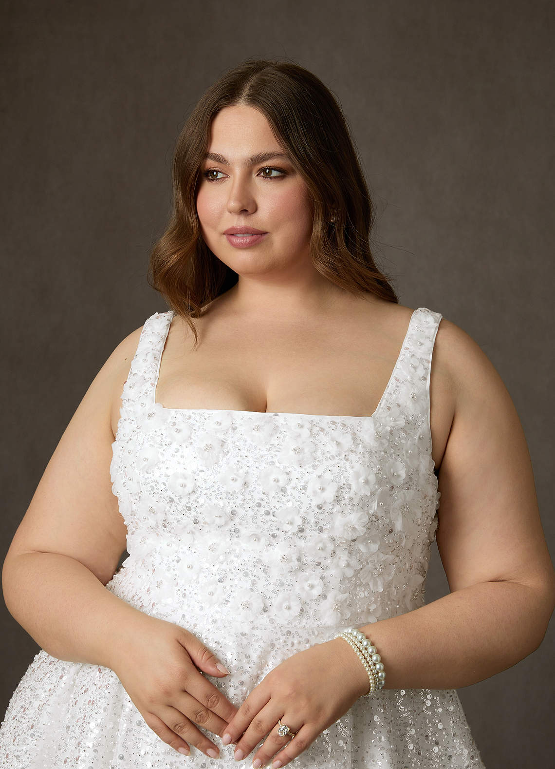 Diamond White A-Line with Pockets Beading Dress