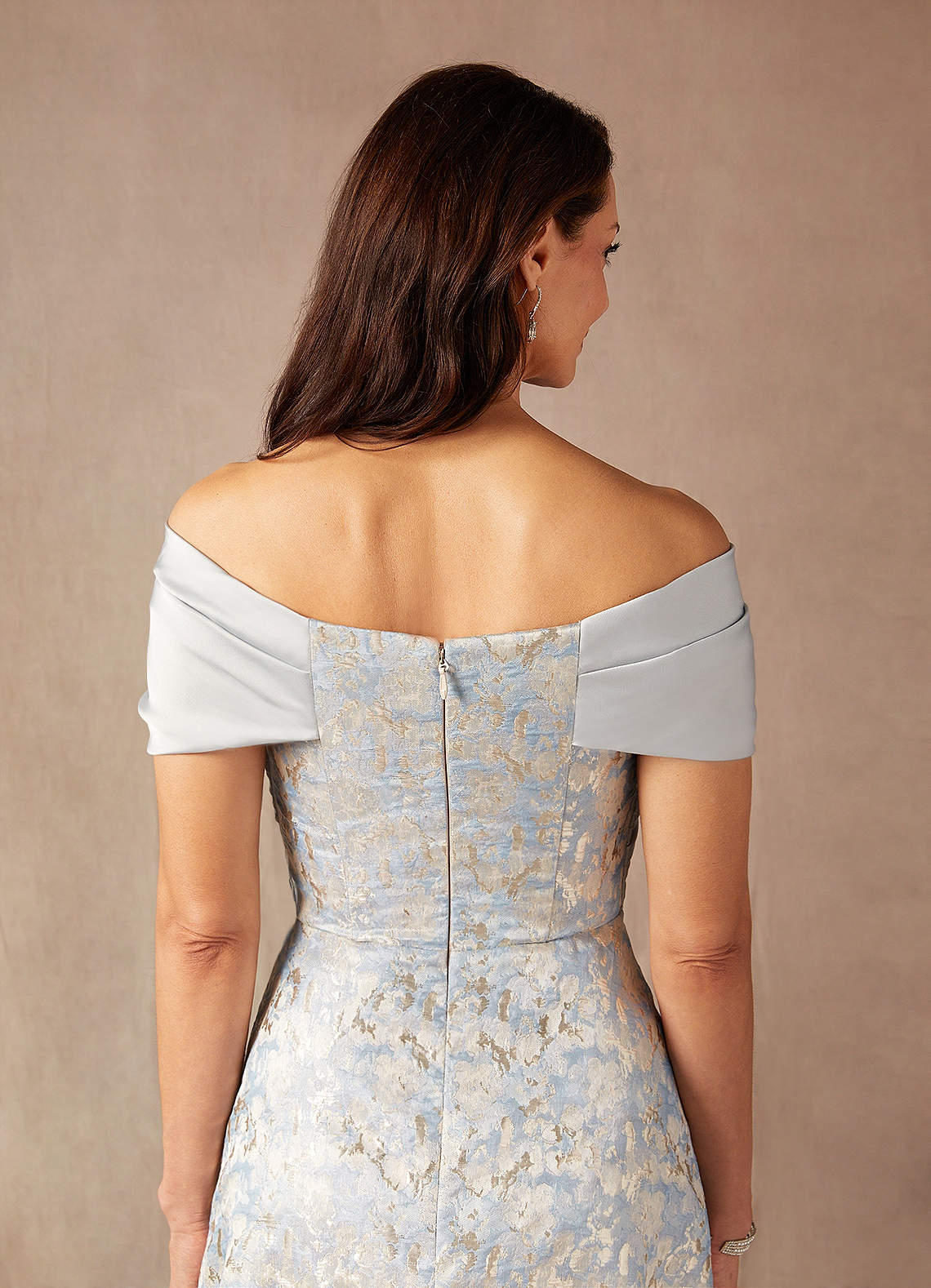 Dusty Blue A-Line Off the Shoulder Jacquard Dress