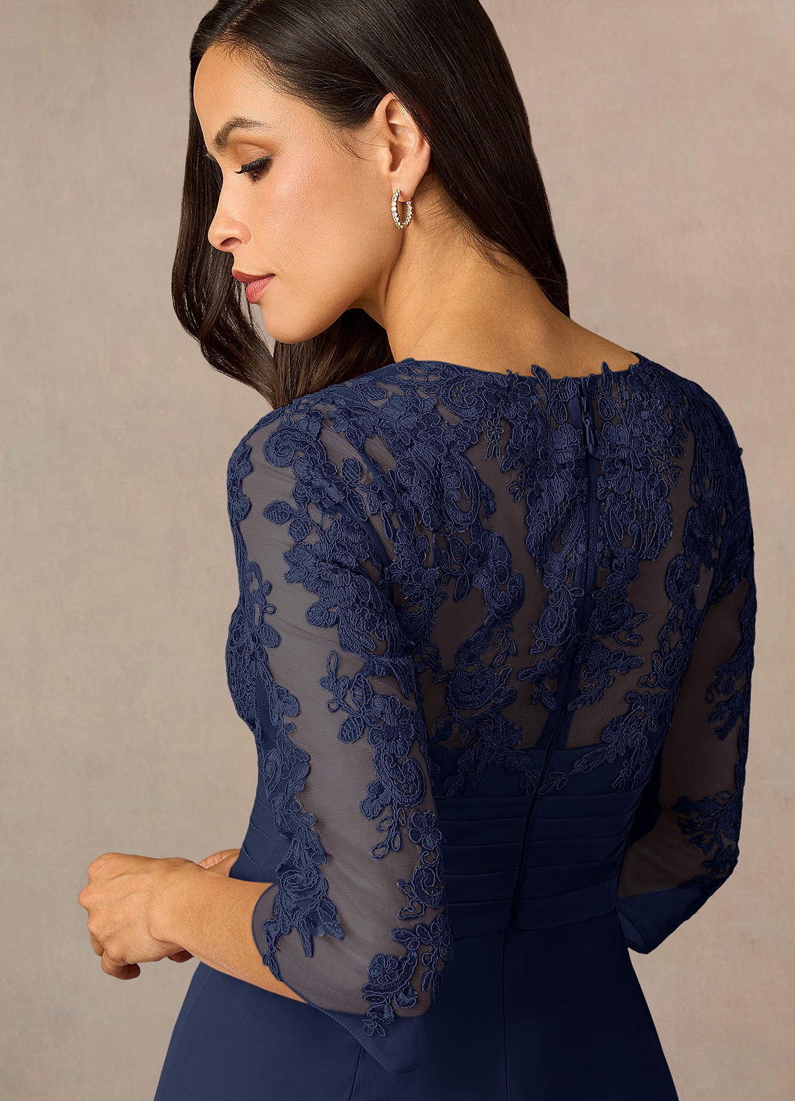 Dark Navy Sheath Lace Dress
