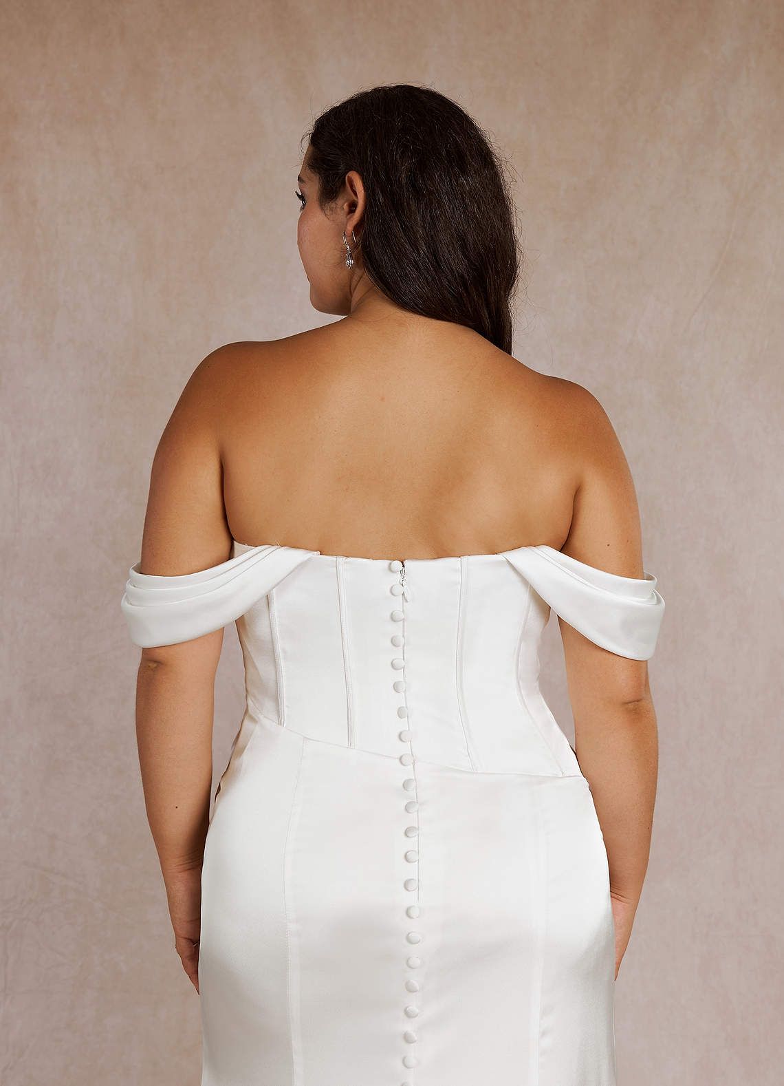 Diamond White Mermaid Off the Shoulder Stretch Satin Dress