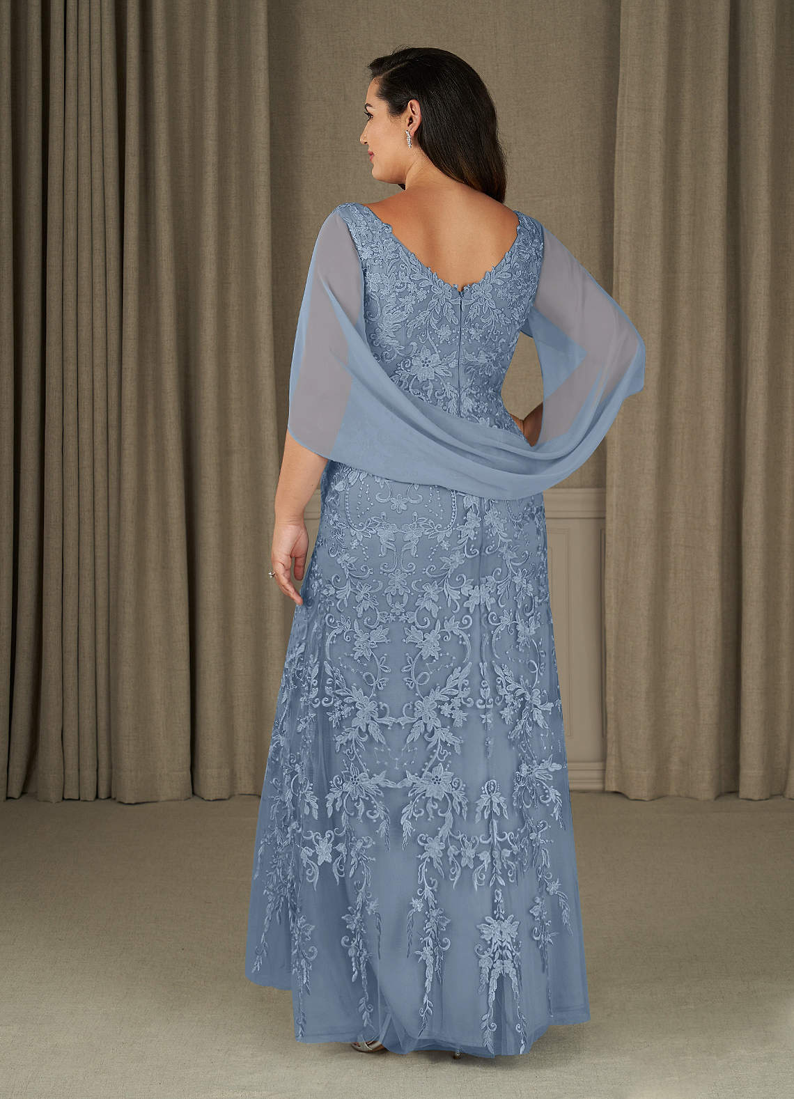 Dusty Blue Sheath V-Neck Chiffon Dress