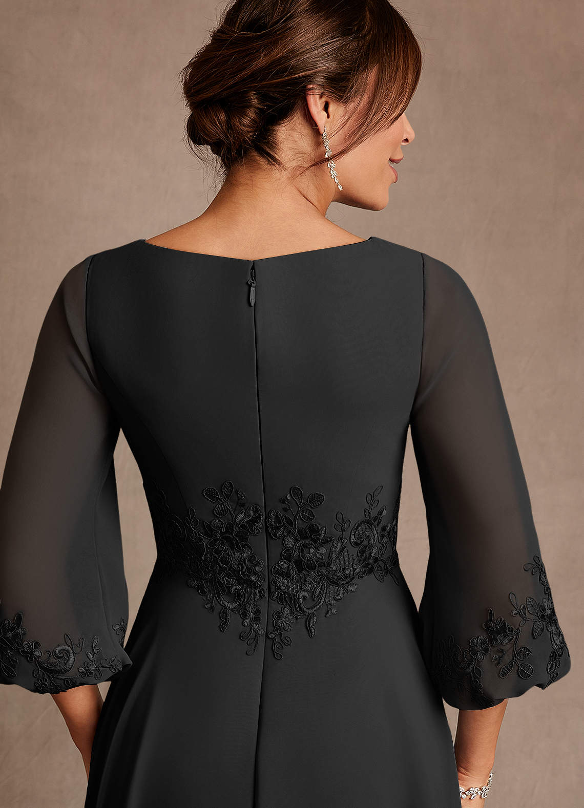 Black A-Line Lace Chiffon Dress
