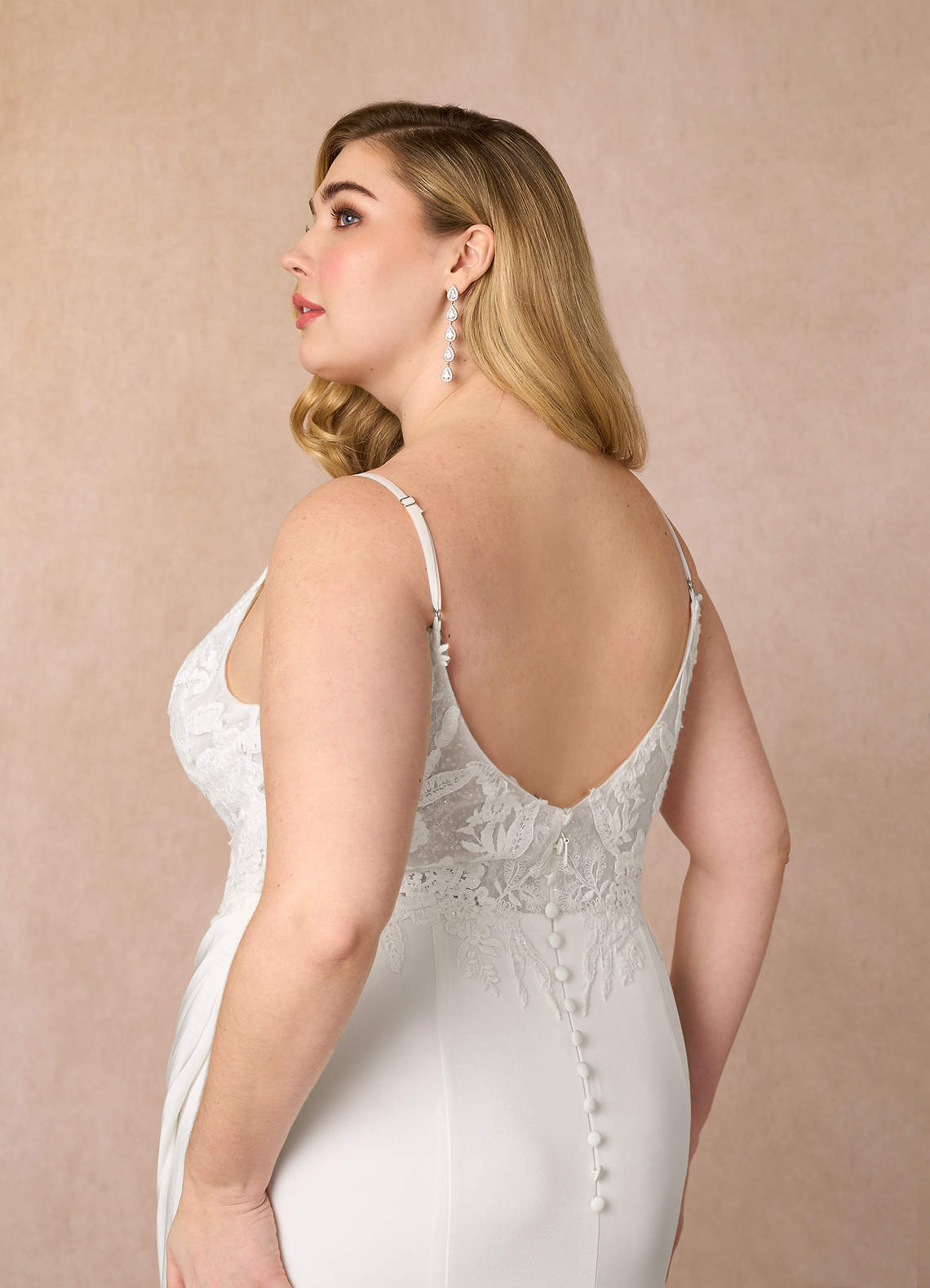 Diamond White Mermaid V-Neck lace Crepe Back Satin Dress