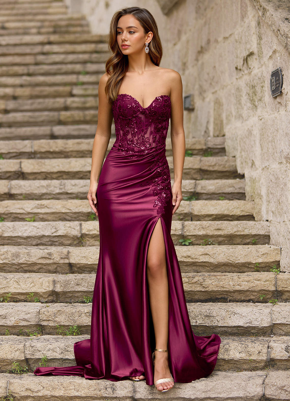 Emblace Burgundy Mermaid Prom Dress Dress