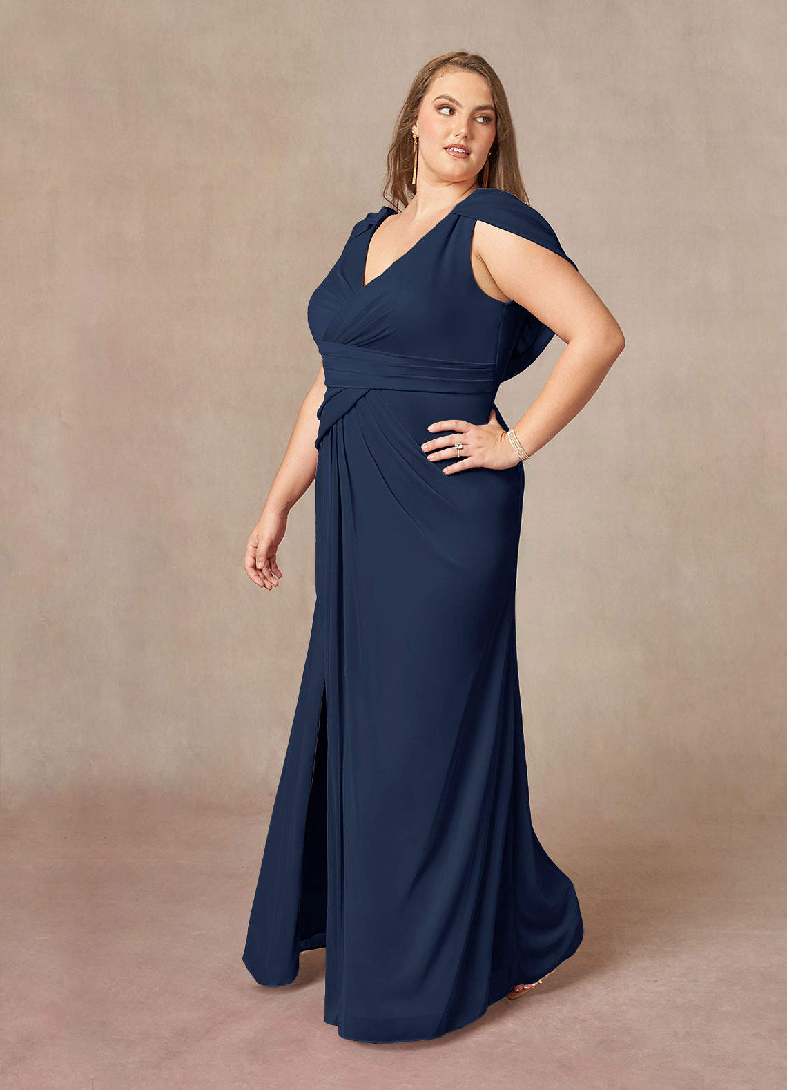 Dark Navy Mermaid V-Neck Pleated Mesh Dress