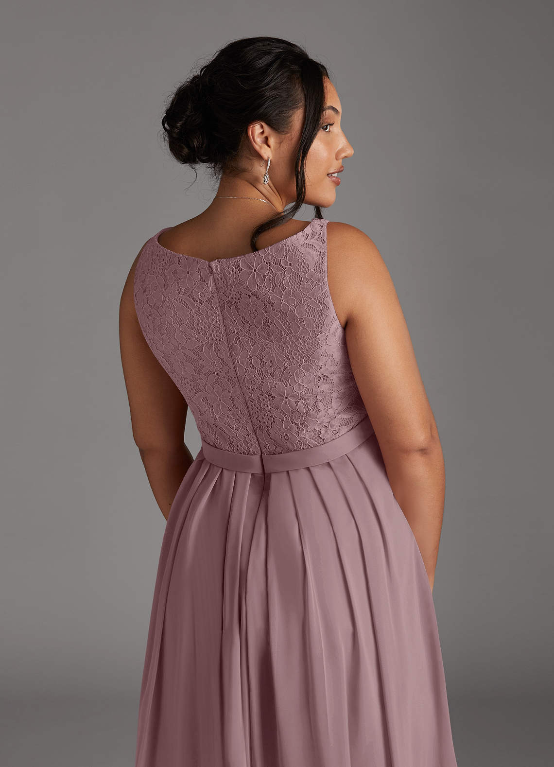 Dusty Rose A-Line Square Neckline Lace Chiffon Dress