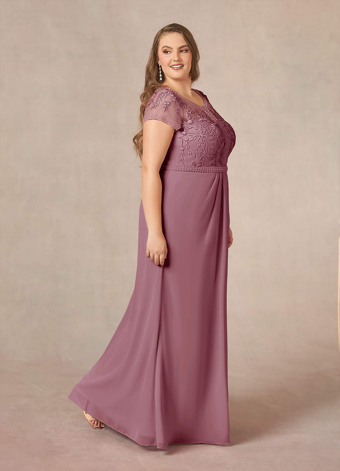 Vintage Mauve A-Line Lace Chiffon Dress