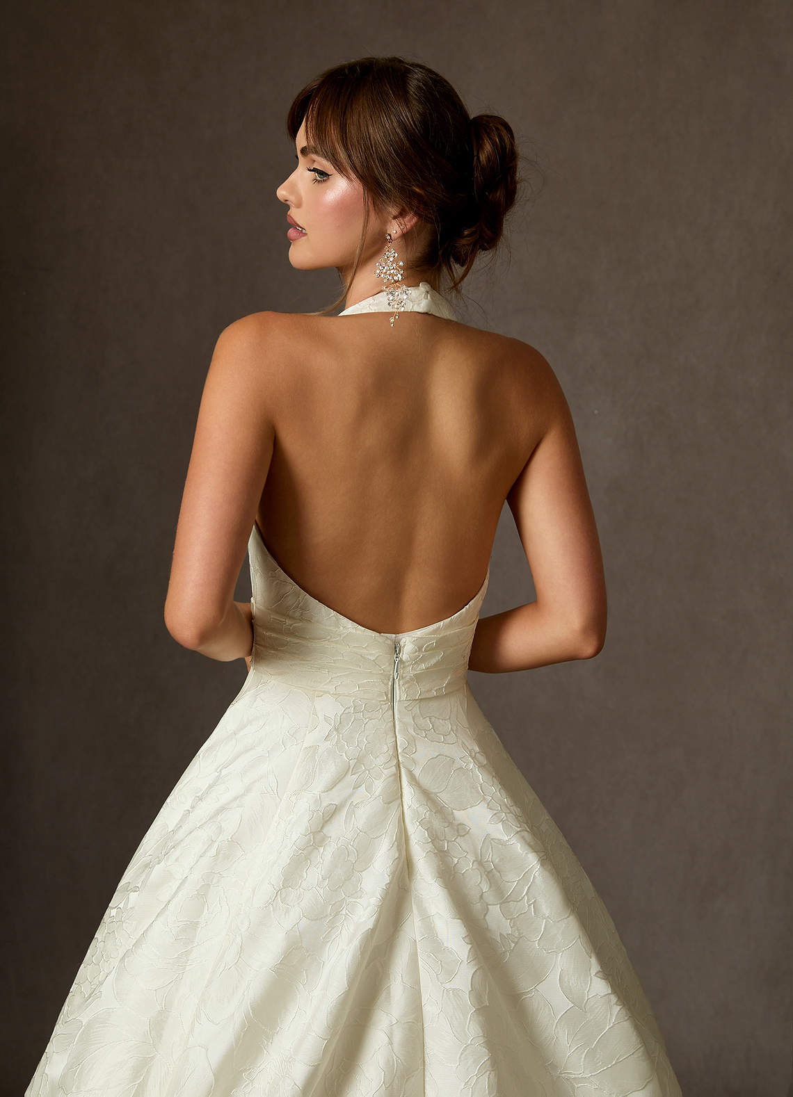Antique White Ball-Gown with Pockets Floral Jacquard Dress