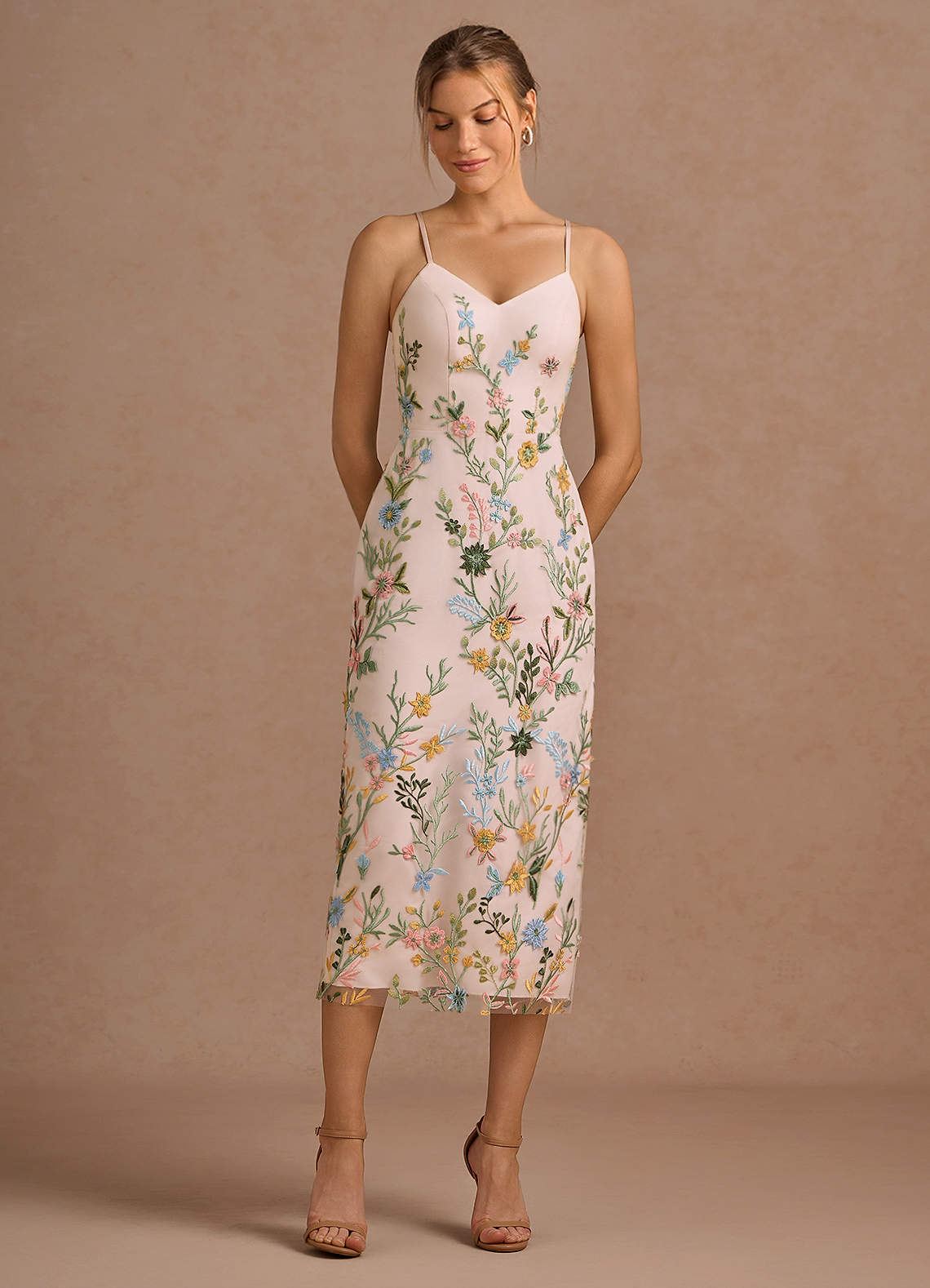 Delphine Blush Pink Multi Midi Dress