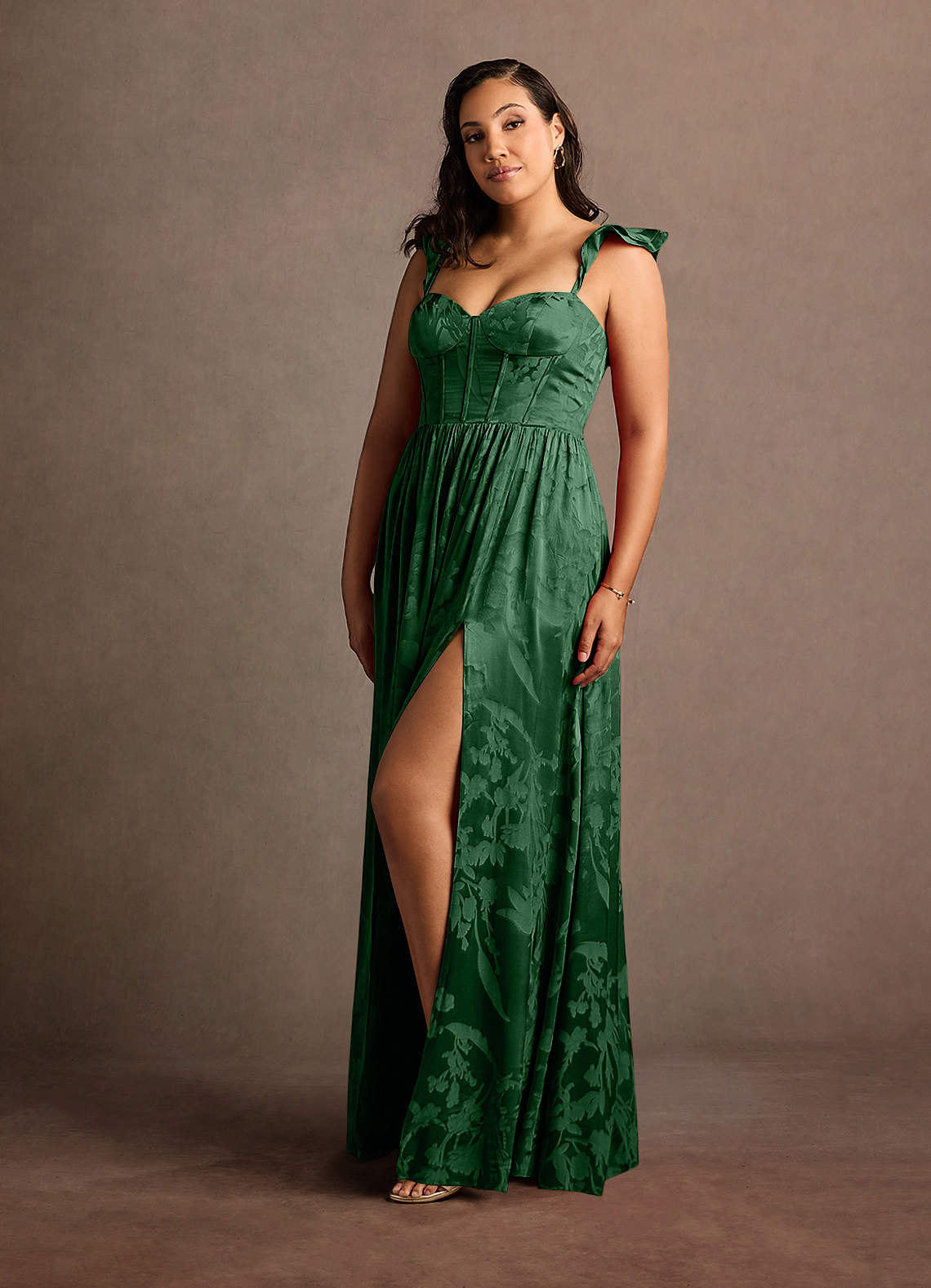 Jianna Hunter Green Flutter Sleeves Maxi Dress