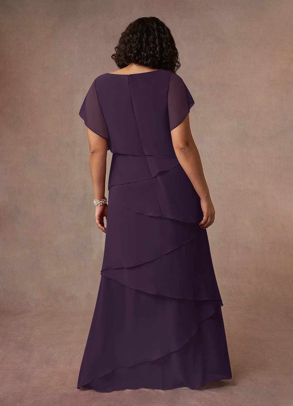 Plum A-Line V-Neck Chiffon Dress