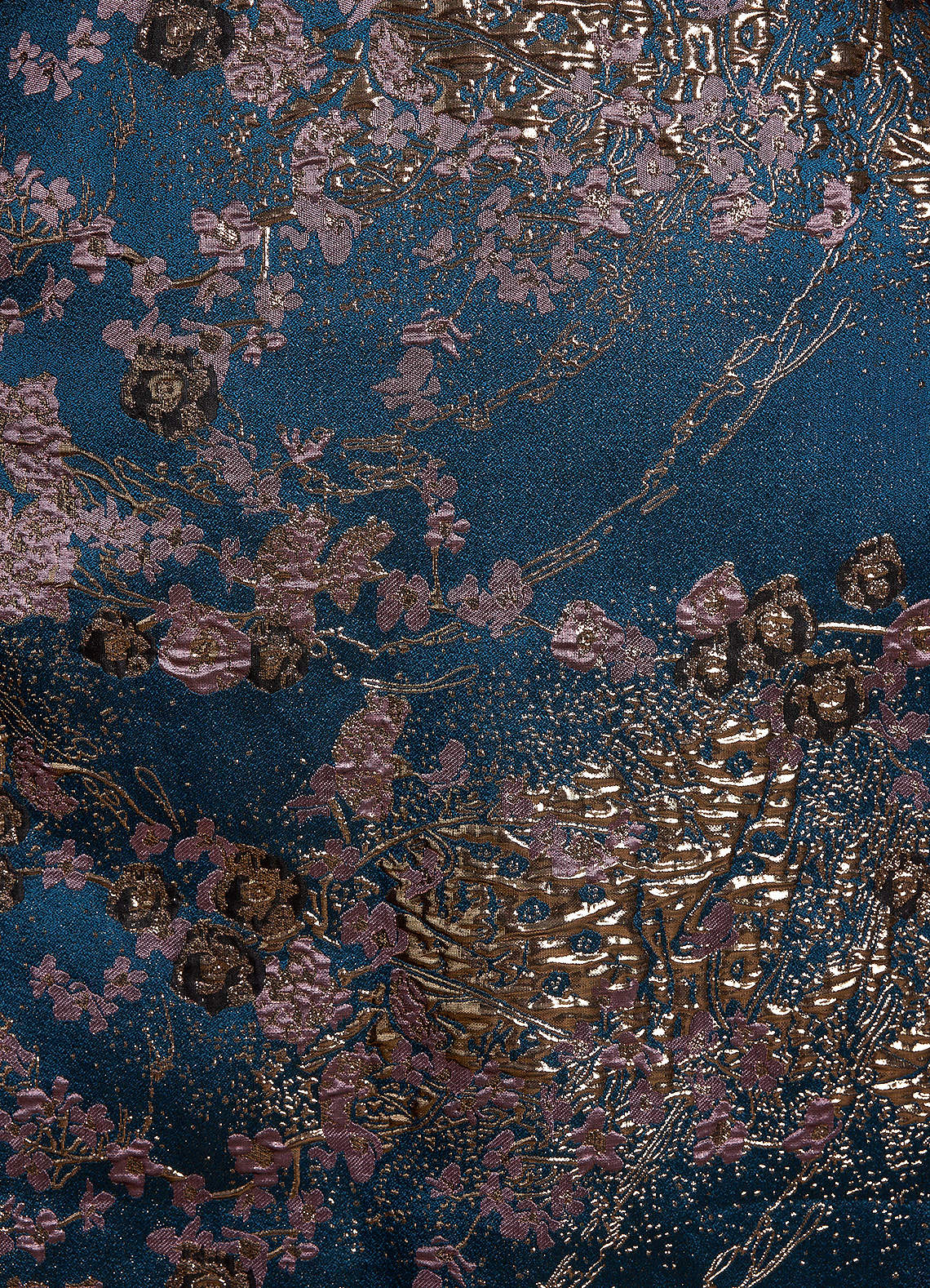 Teal Floral A-Line Off the Shoulder Jacquard Dress