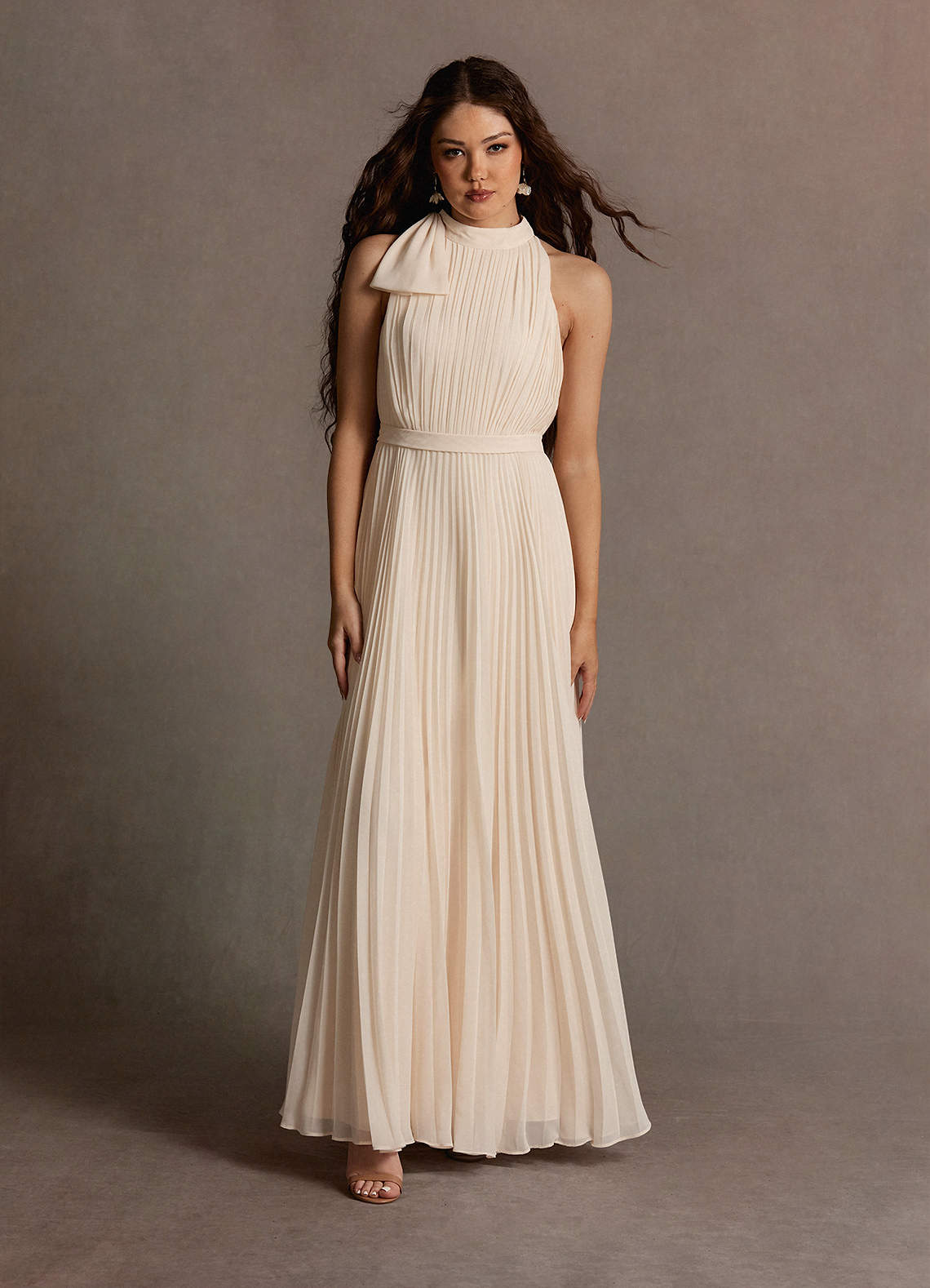 Michaela Cream Pleated Maxi Dress Dress