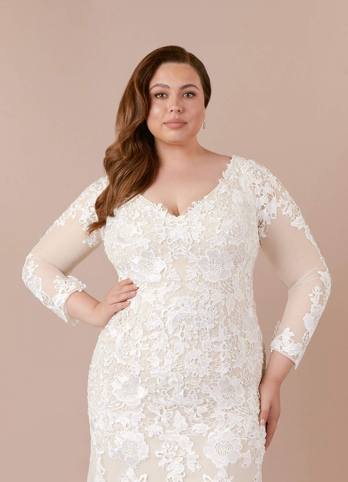 Diamond White Champagne Mermaid V-Neck lace Tulle Dress