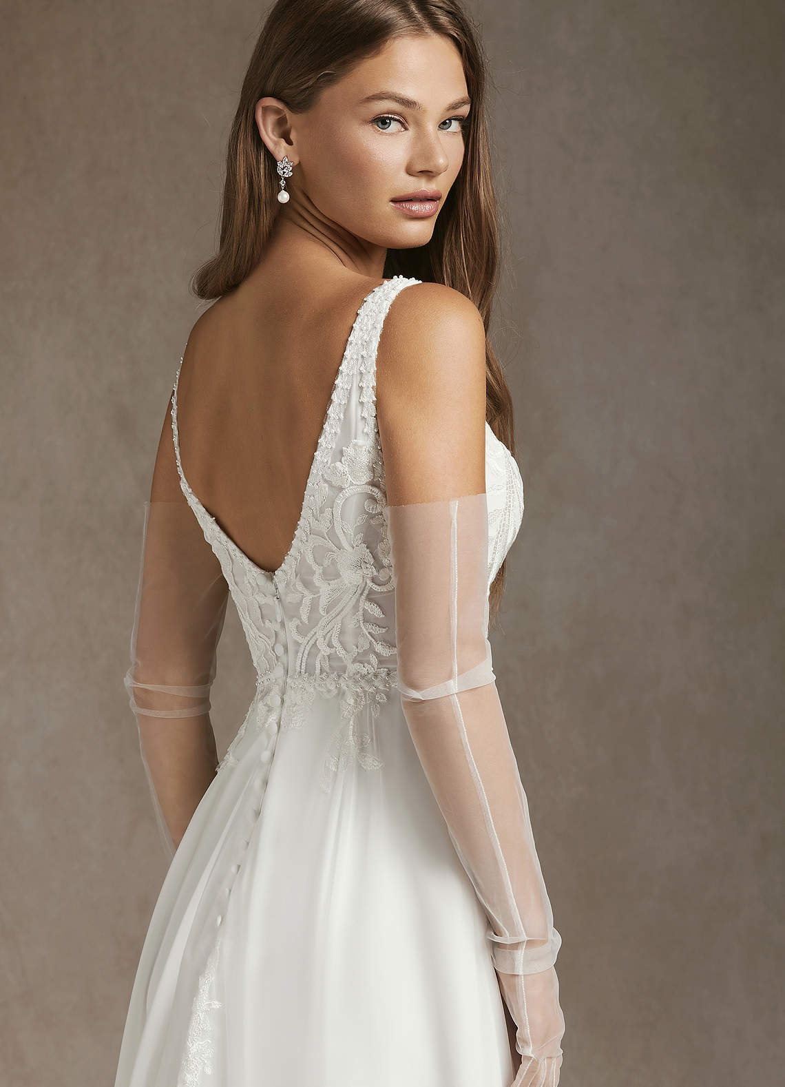 Diamond White A-Line Sequins Chiffon Dress