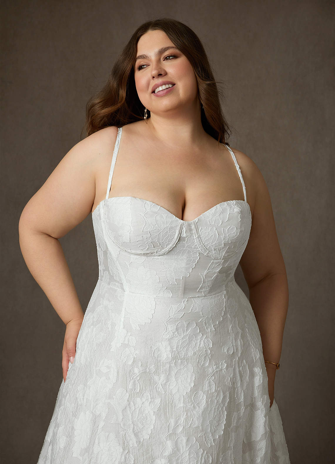 Diamond White Ball-Gown Strapless Floral Burnout Jacquard Dress