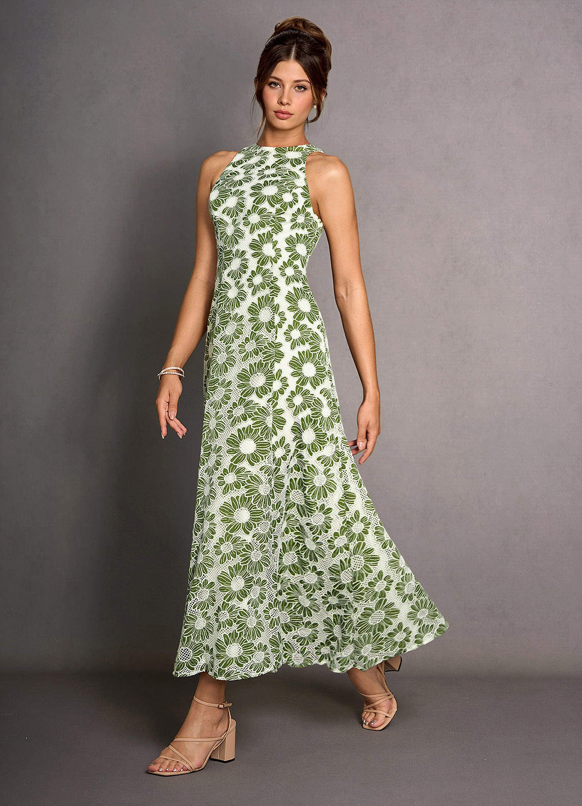 Selira Green And White Maxi Dress
