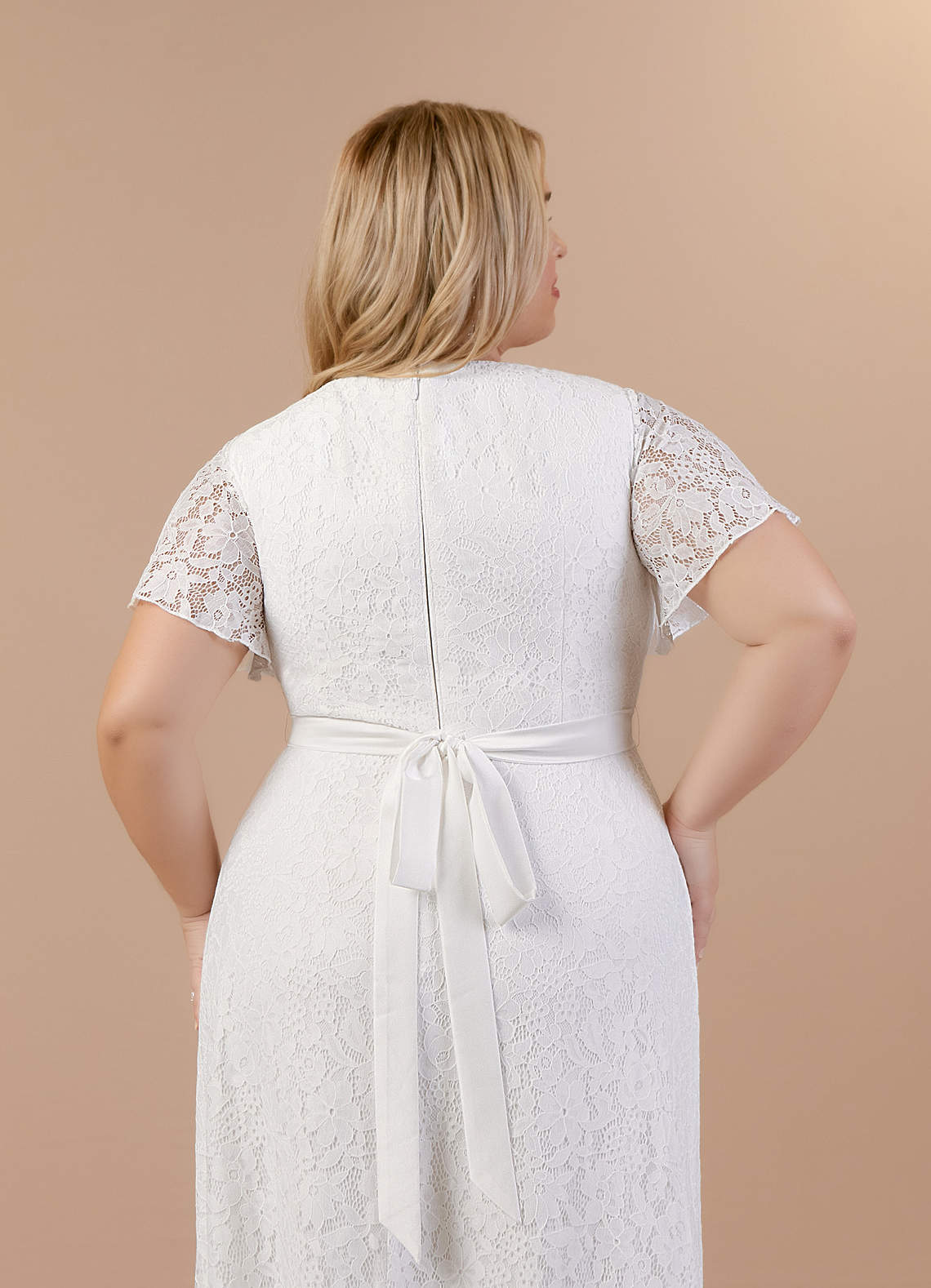 Diamond White A-Line V-Neck Lace Dress
