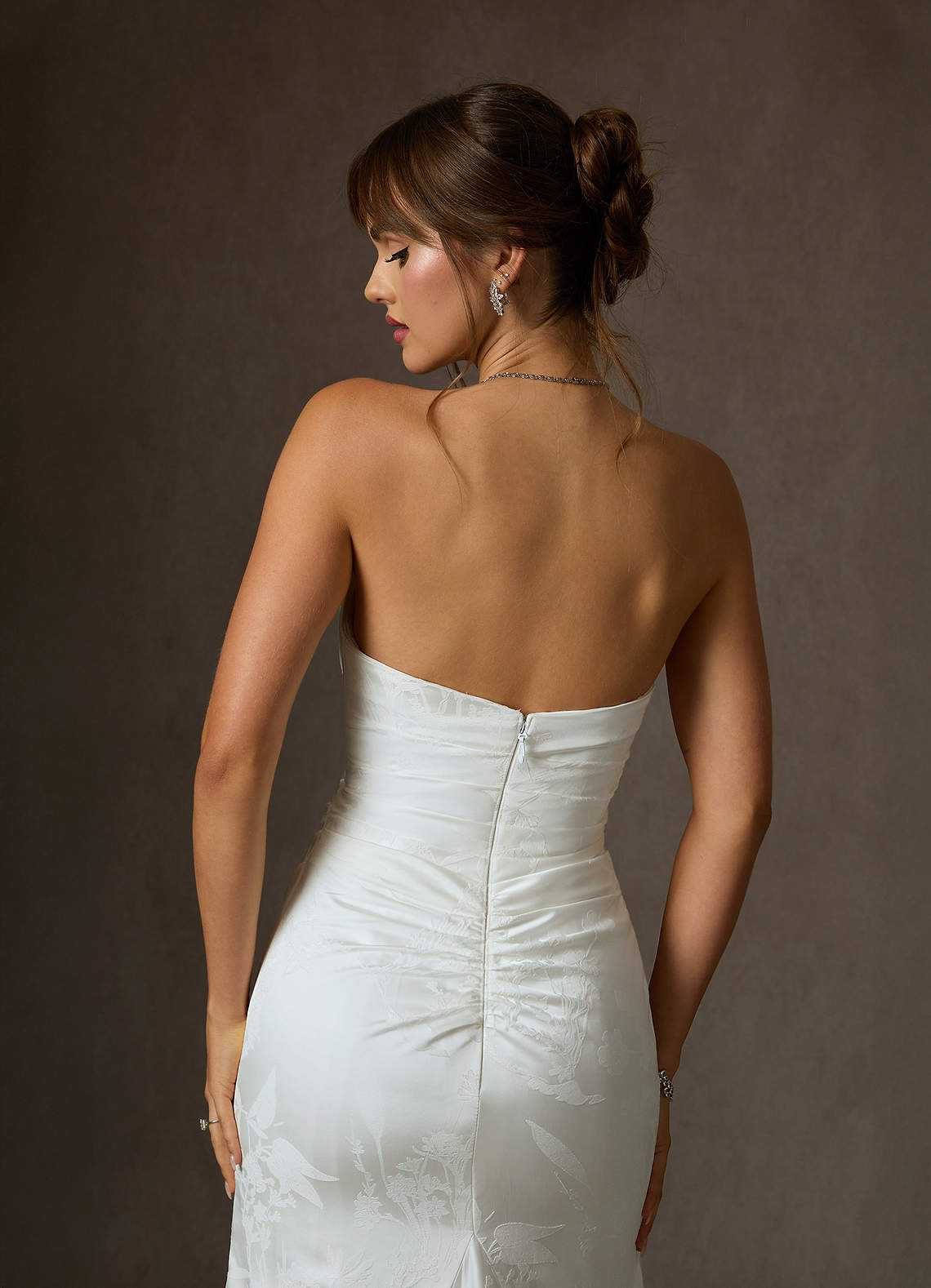 Diamond White Mermaid Strapless Floral Jacquard Dress