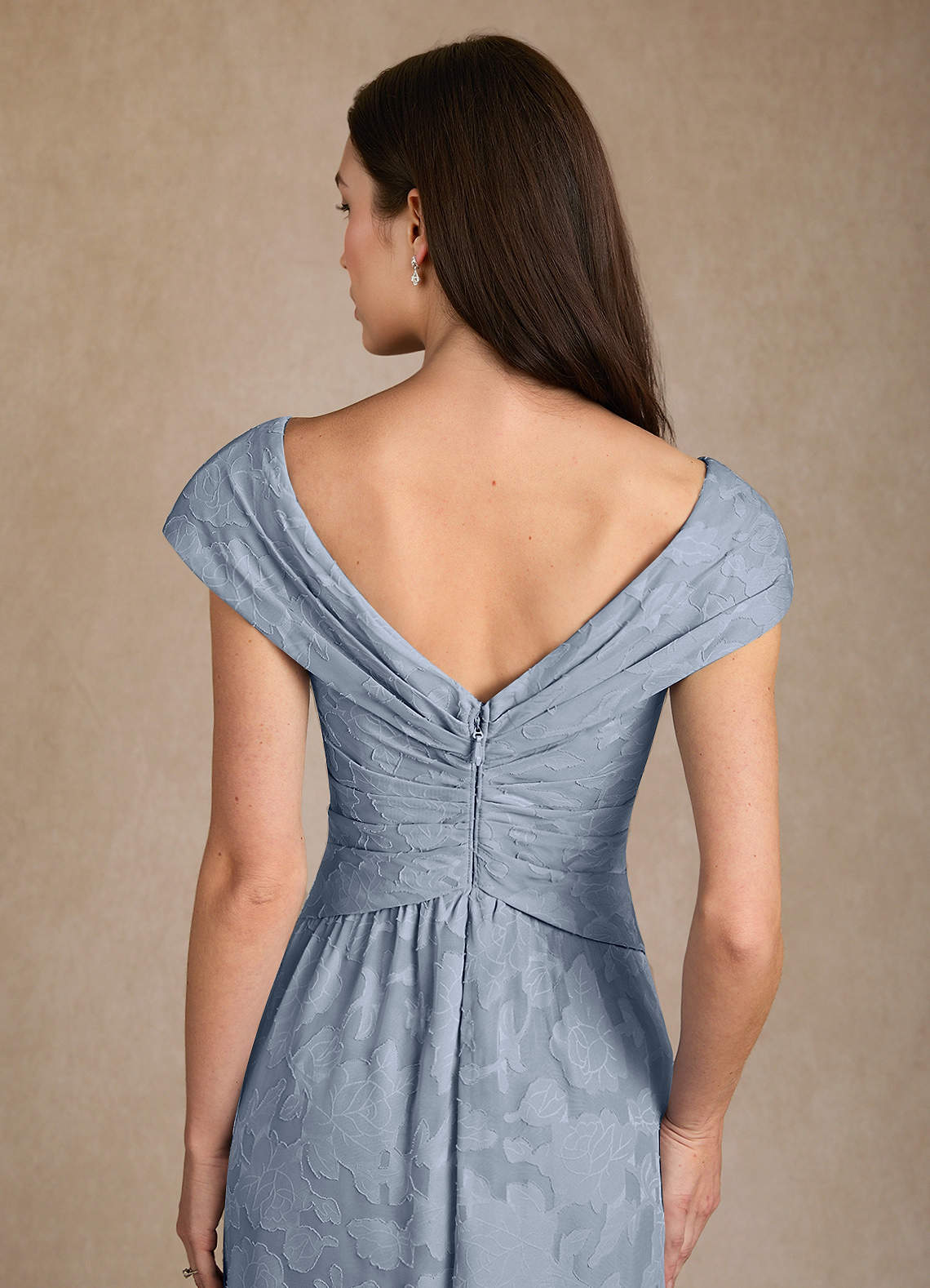 Dusty Blue A-Line Pleated Floral Burnout Dress