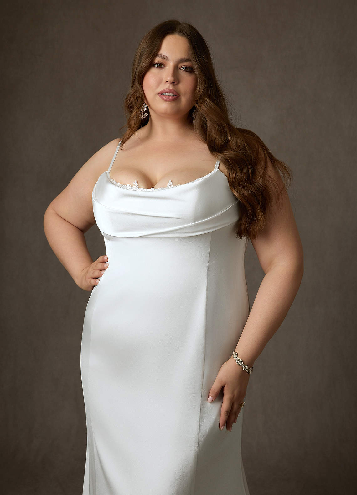 Diamond White Fit and Flare Stretch Satin Dress