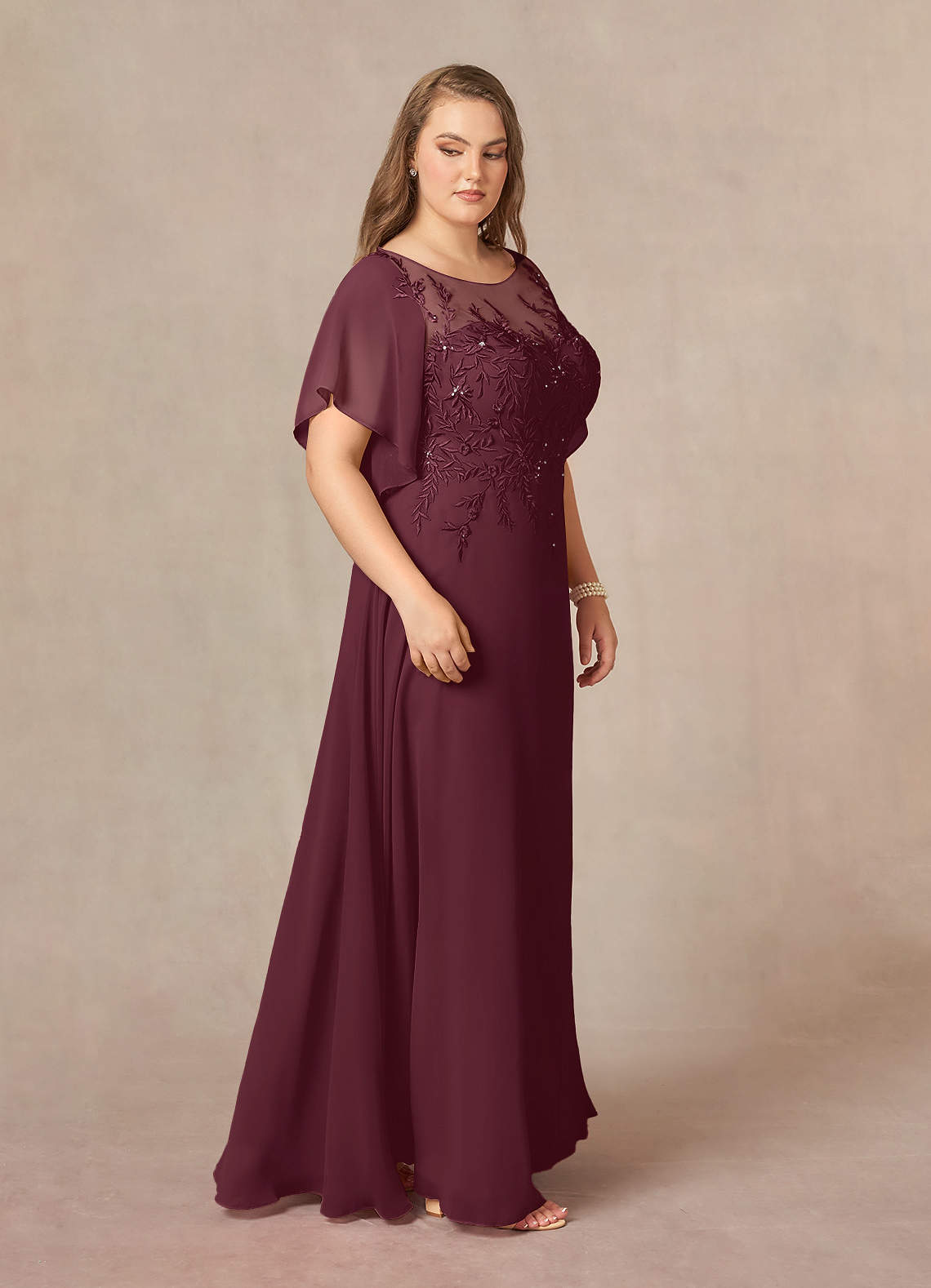 Cabernet A-Line Boatneck sequins Chiffon Dress
