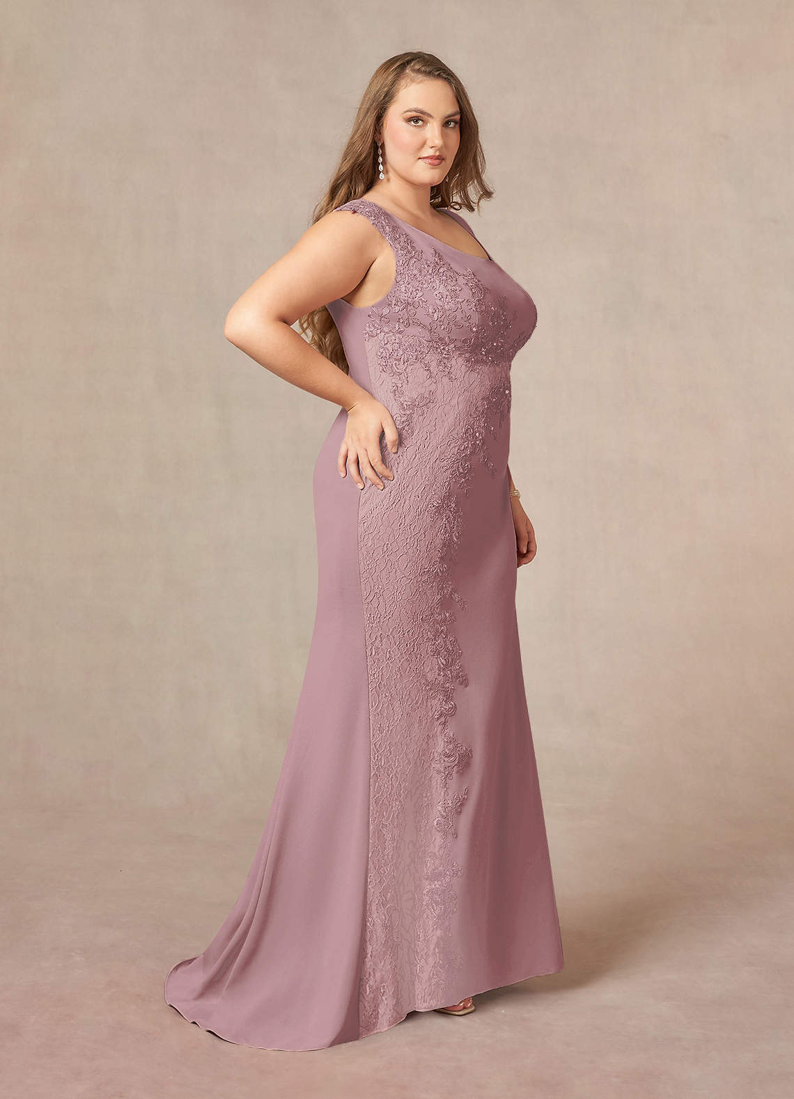 Dusty Rose Mermaid Sequins Lace Dress