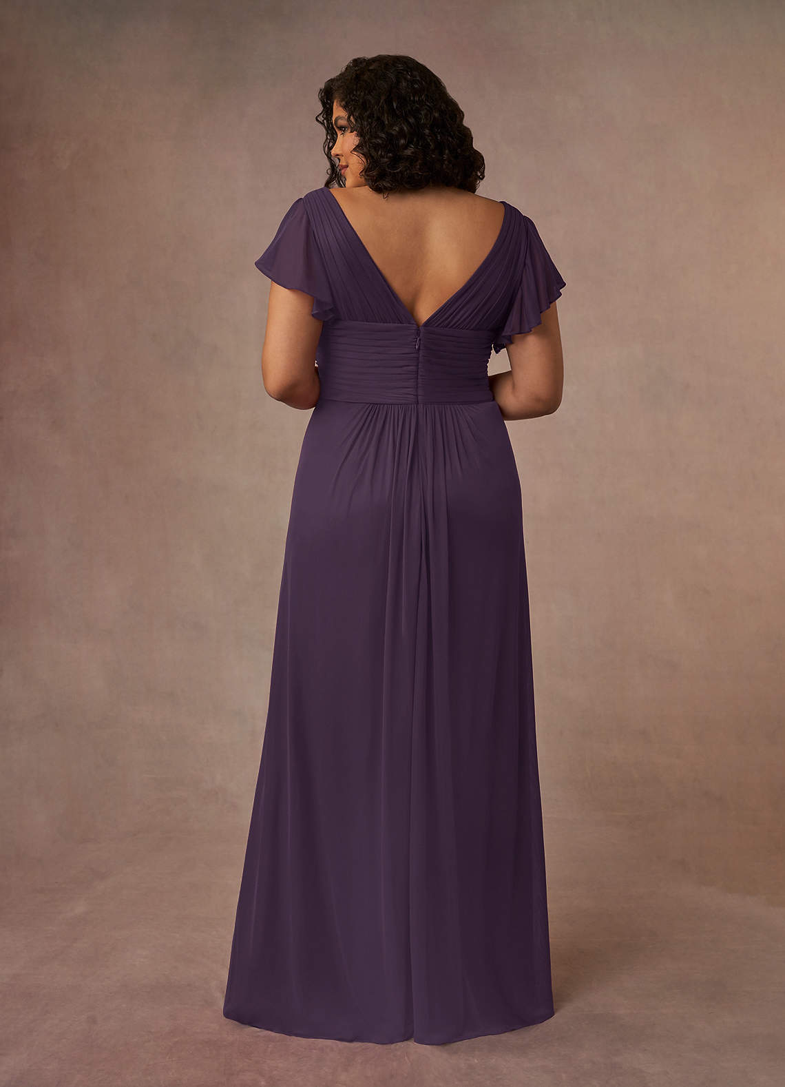 Plum A-Line Pleated Mesh Dress