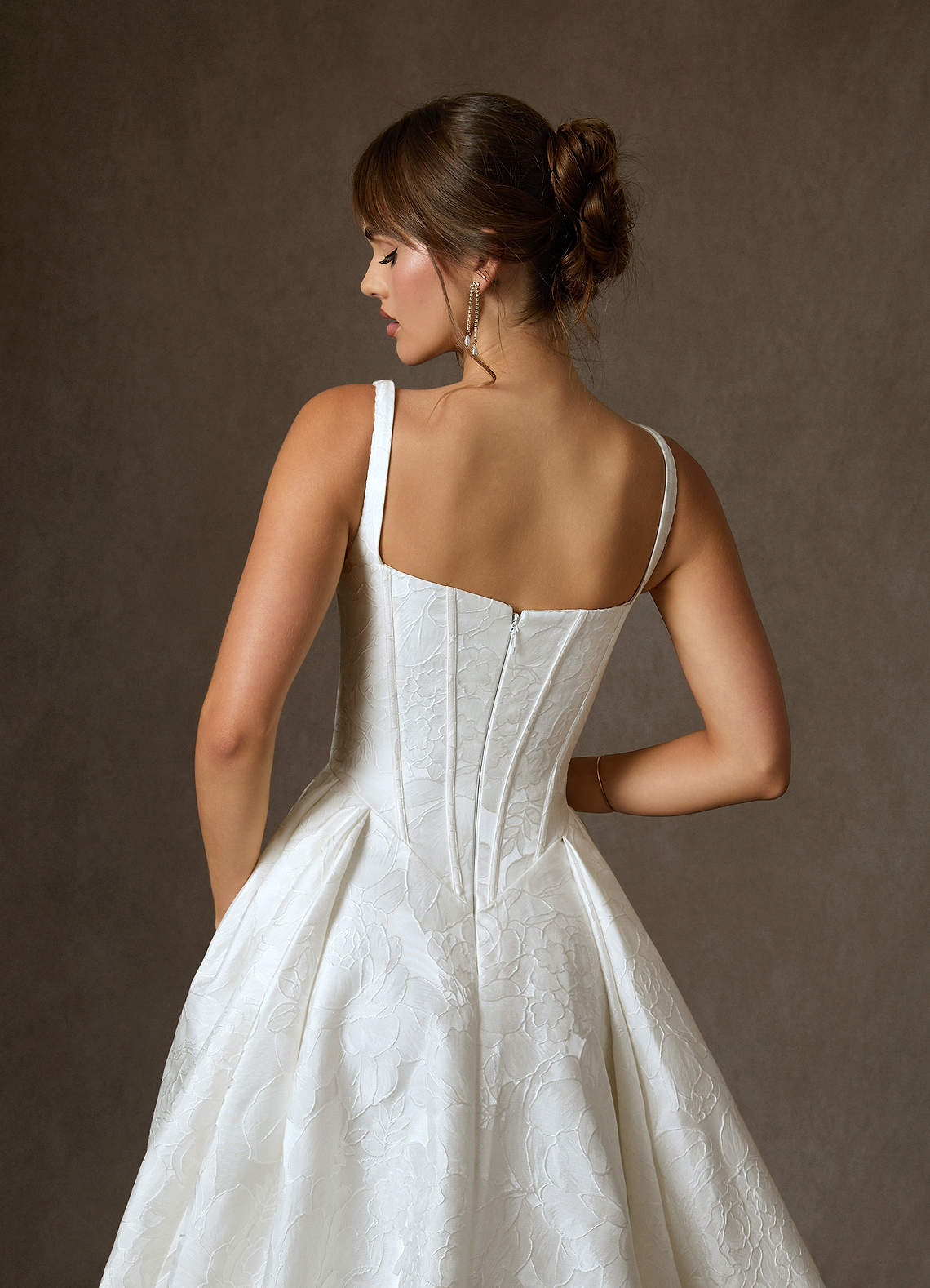 Diamond White Ball-Gown with Pockets Floral Jacquard Dress