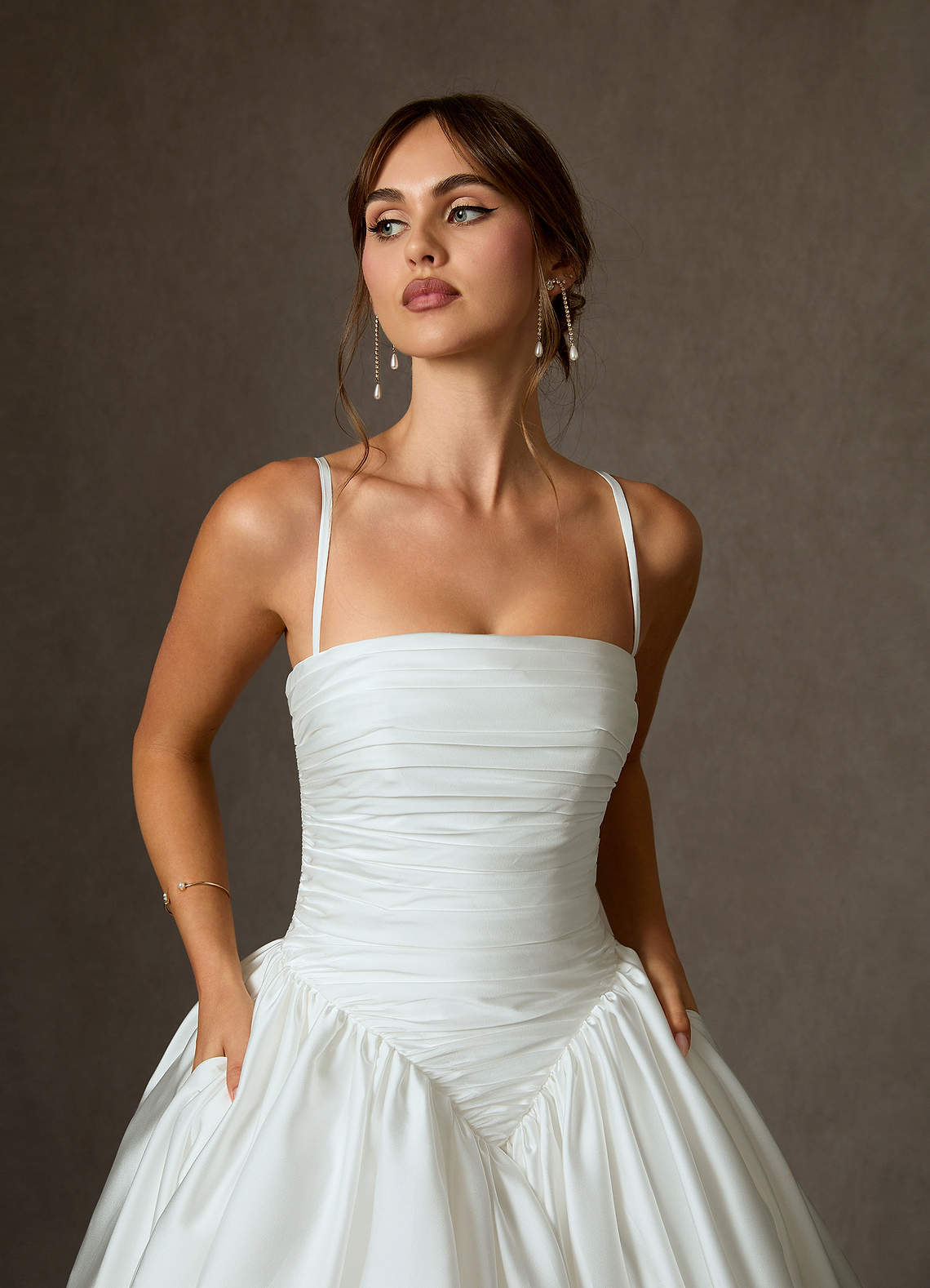 Diamond White Ball-Gown Strapless Stretch Satin Dress