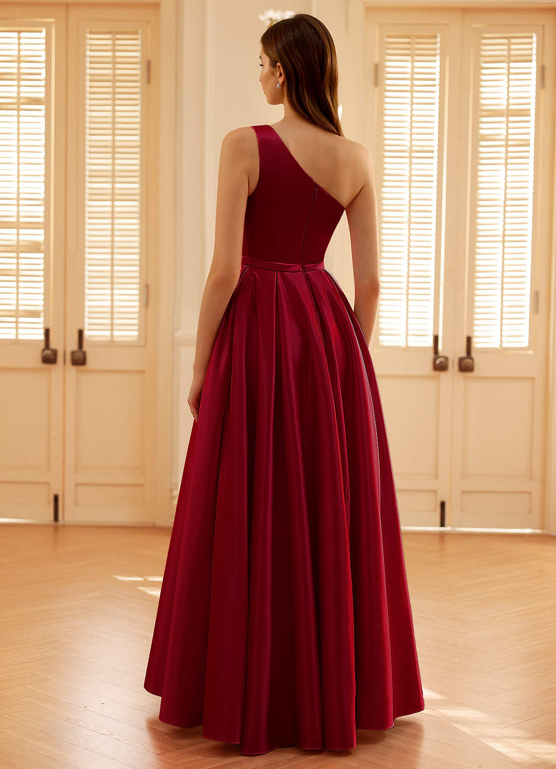 Millie Burgundy A-Line Prom Satin Dress Dress