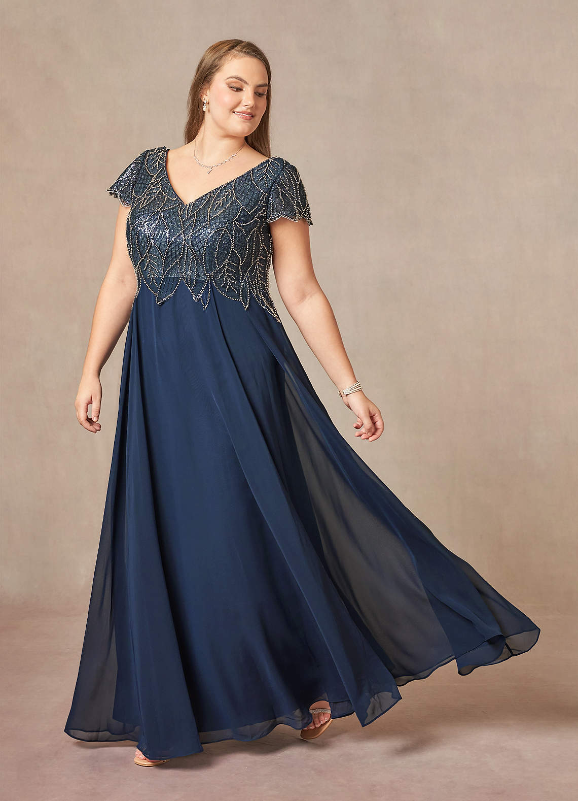 Dark Navy A-Line Sequins Chiffon Dress