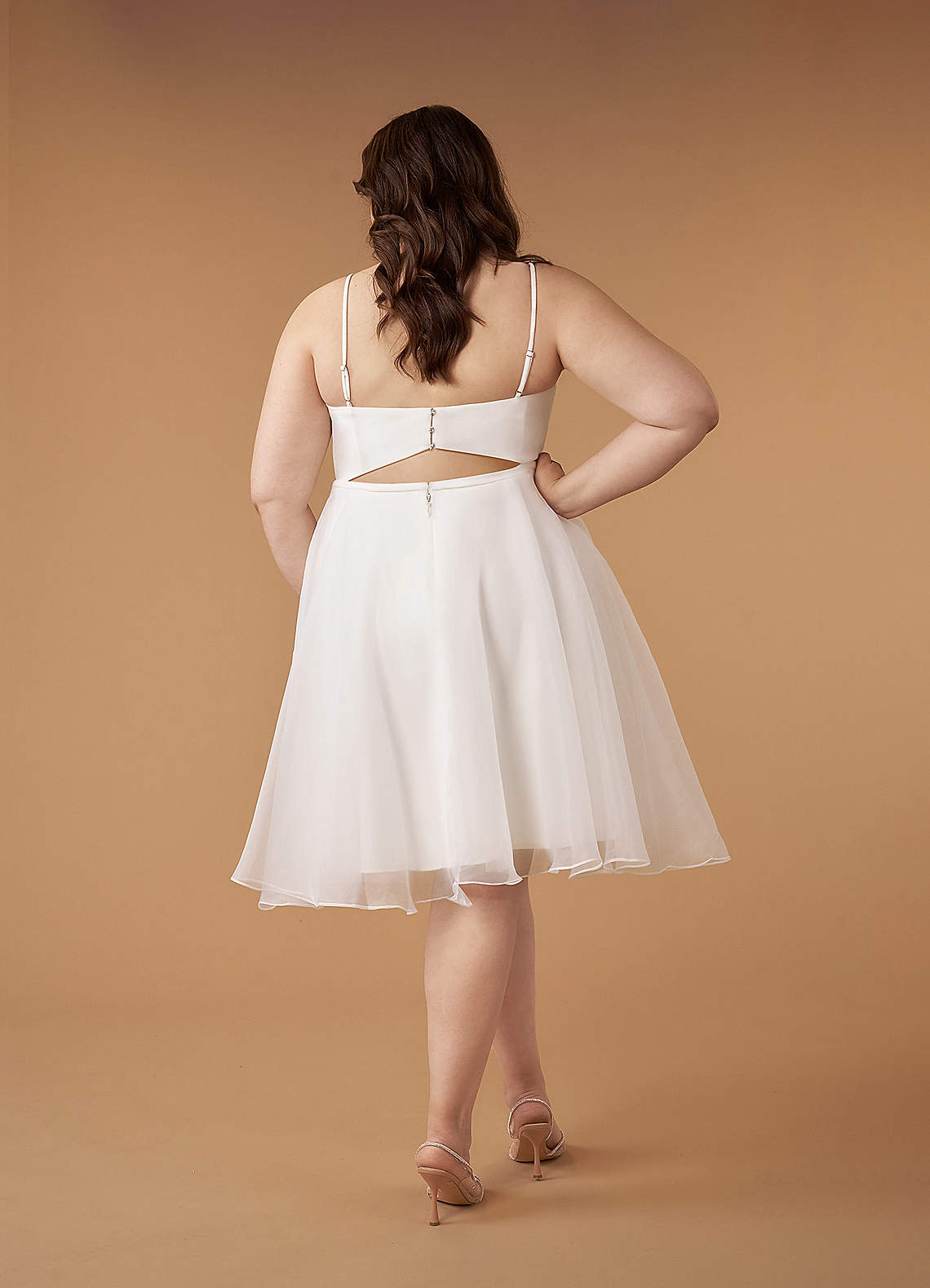 Diamond White A-Line V-Neck Pleated Stretch Crepe Dress