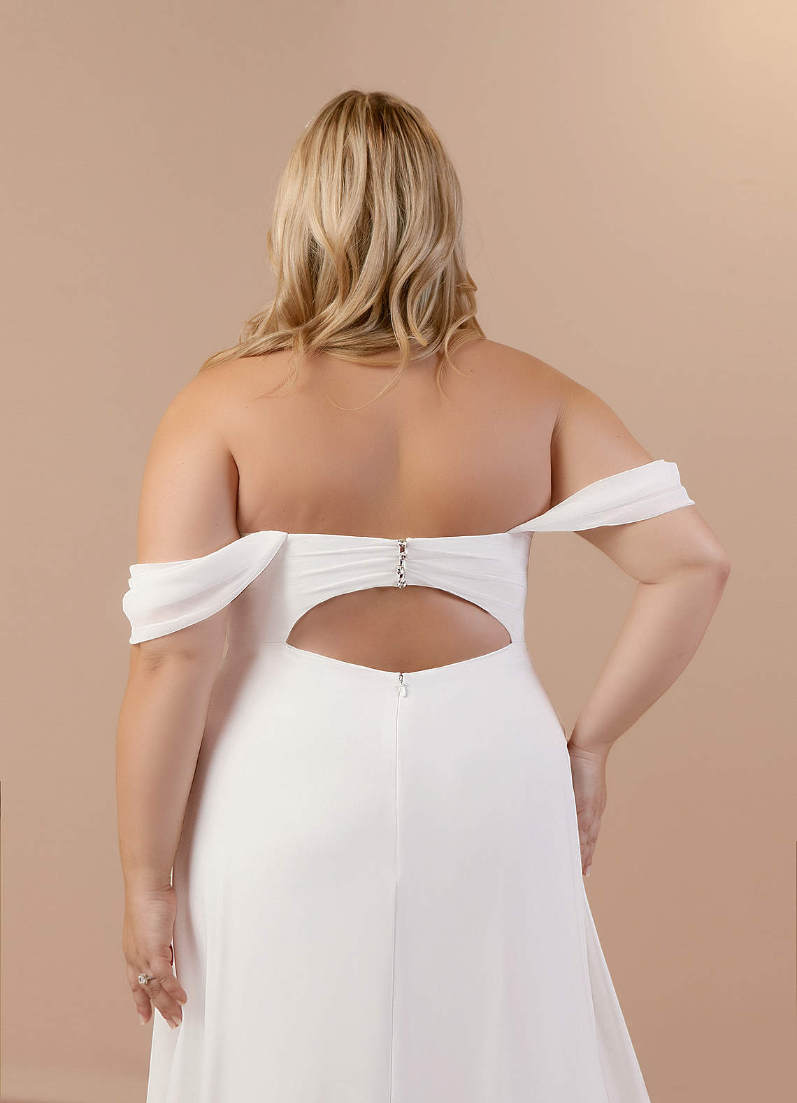 Diamond White A-Line Off the Shoulder Stretch Chiffon Dress