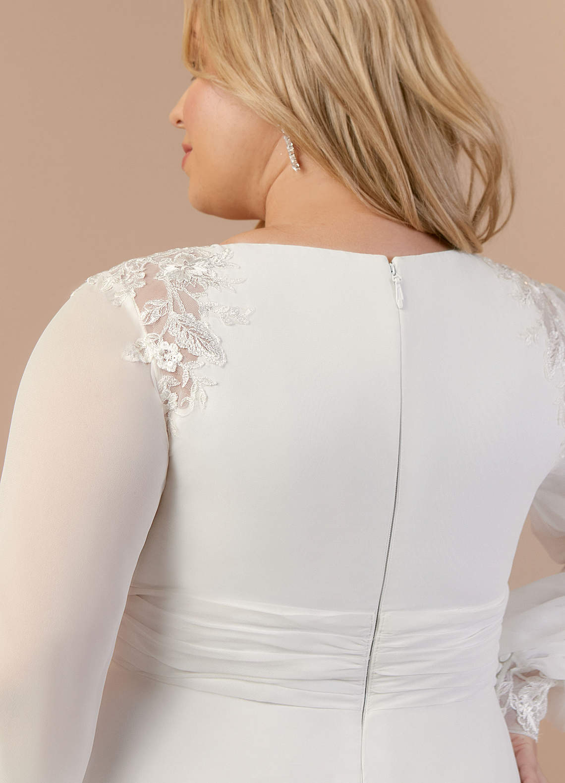 Diamond White A-Line V-Neck Lace Chiffon Dress
