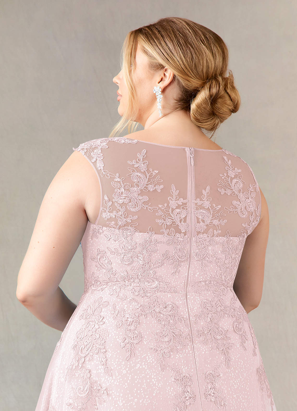 Blushing Pink A-Line Boatneck Lace Tulle Dress